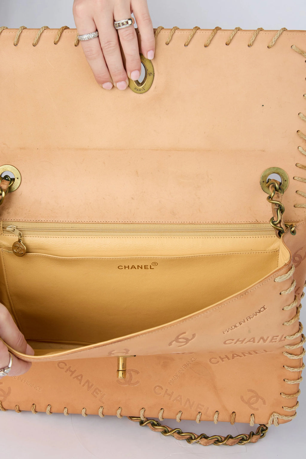 RARE CHANEL BROWN WHIPSTITCHED FLAP