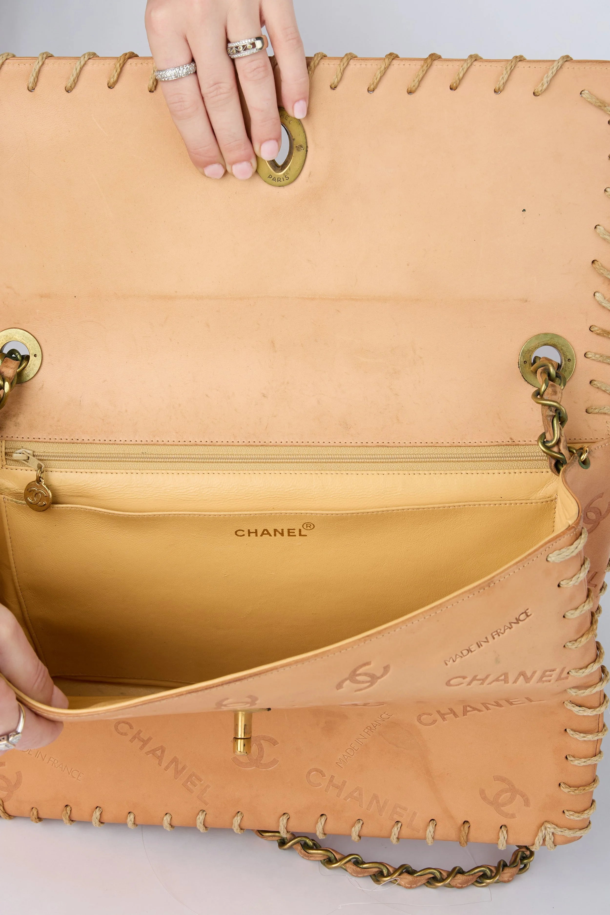RARE CHANEL BROWN WHIPSTITCHED FLAP