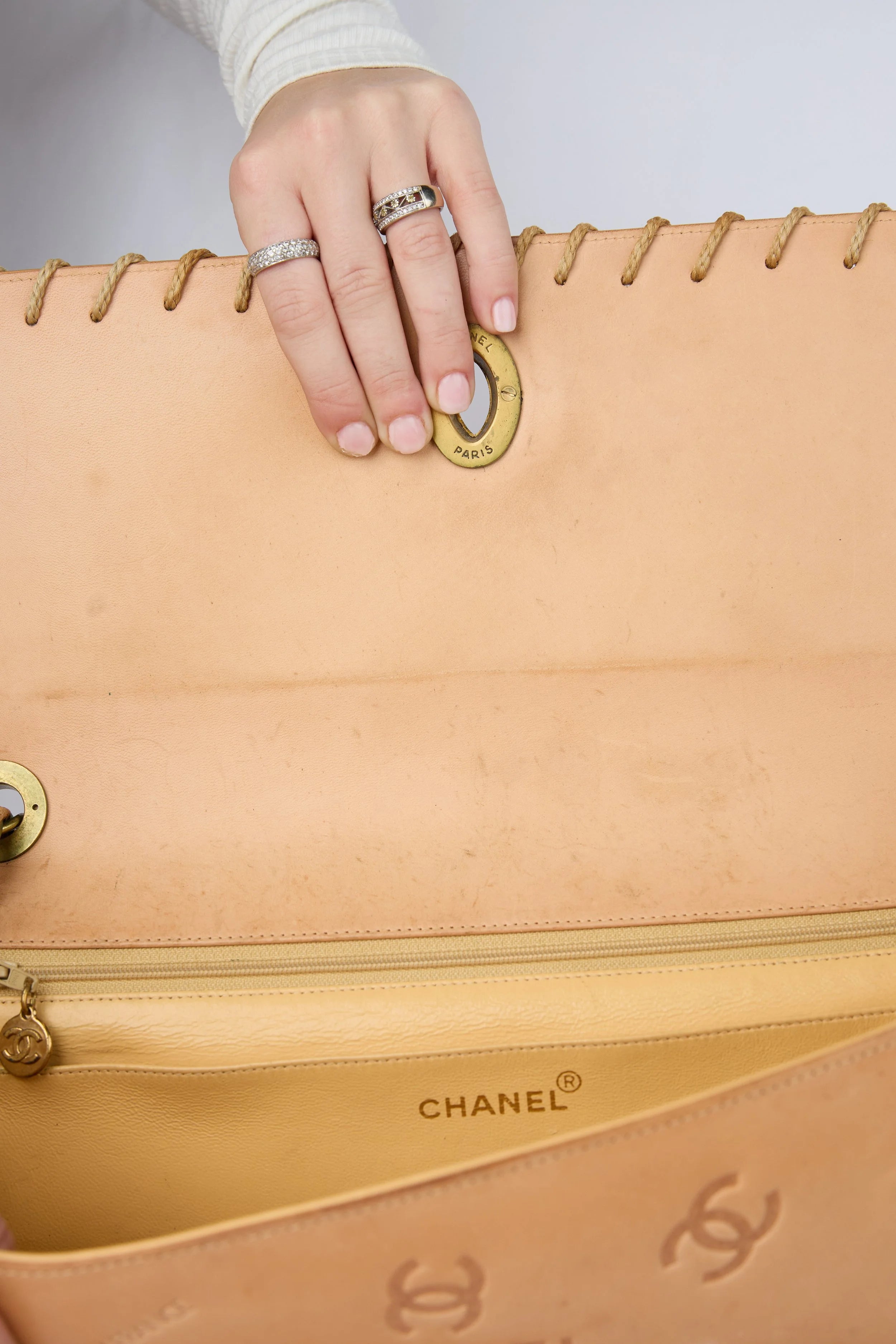 RARE CHANEL BROWN WHIPSTITCHED FLAP