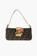 Fendi Enamel Salmon Zucca Canvas Baguette Pochette