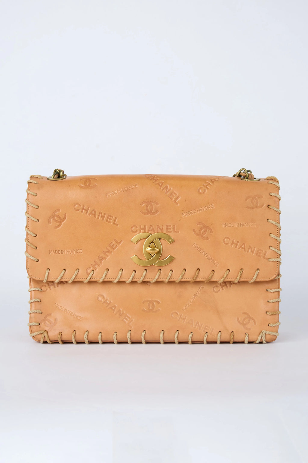 RARE CHANEL BROWN WHIPSTITCHED FLAP
