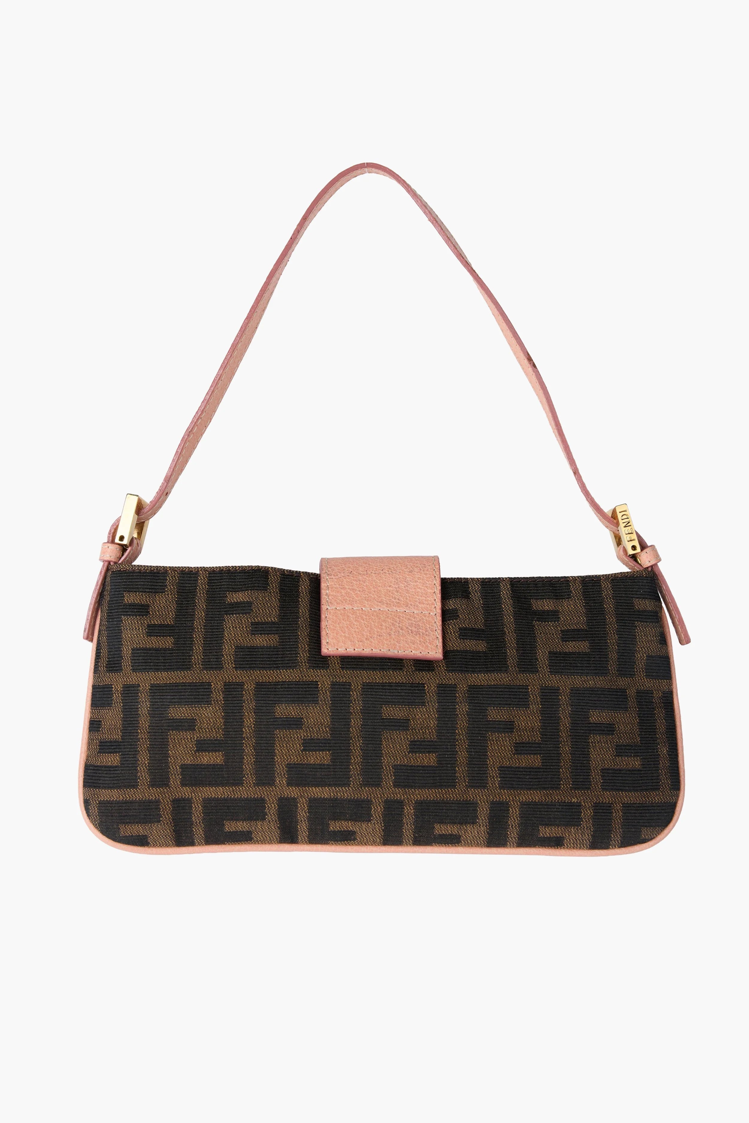Fendi Enamel Salmon Zucca Canvas Baguette Pochette