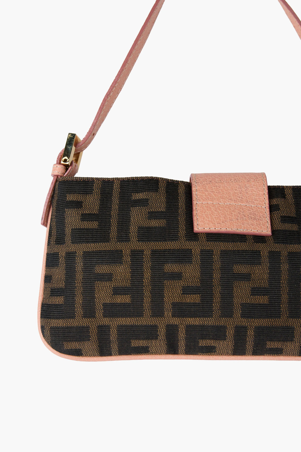 Fendi Enamel Salmon Zucca Canvas Baguette Pochette