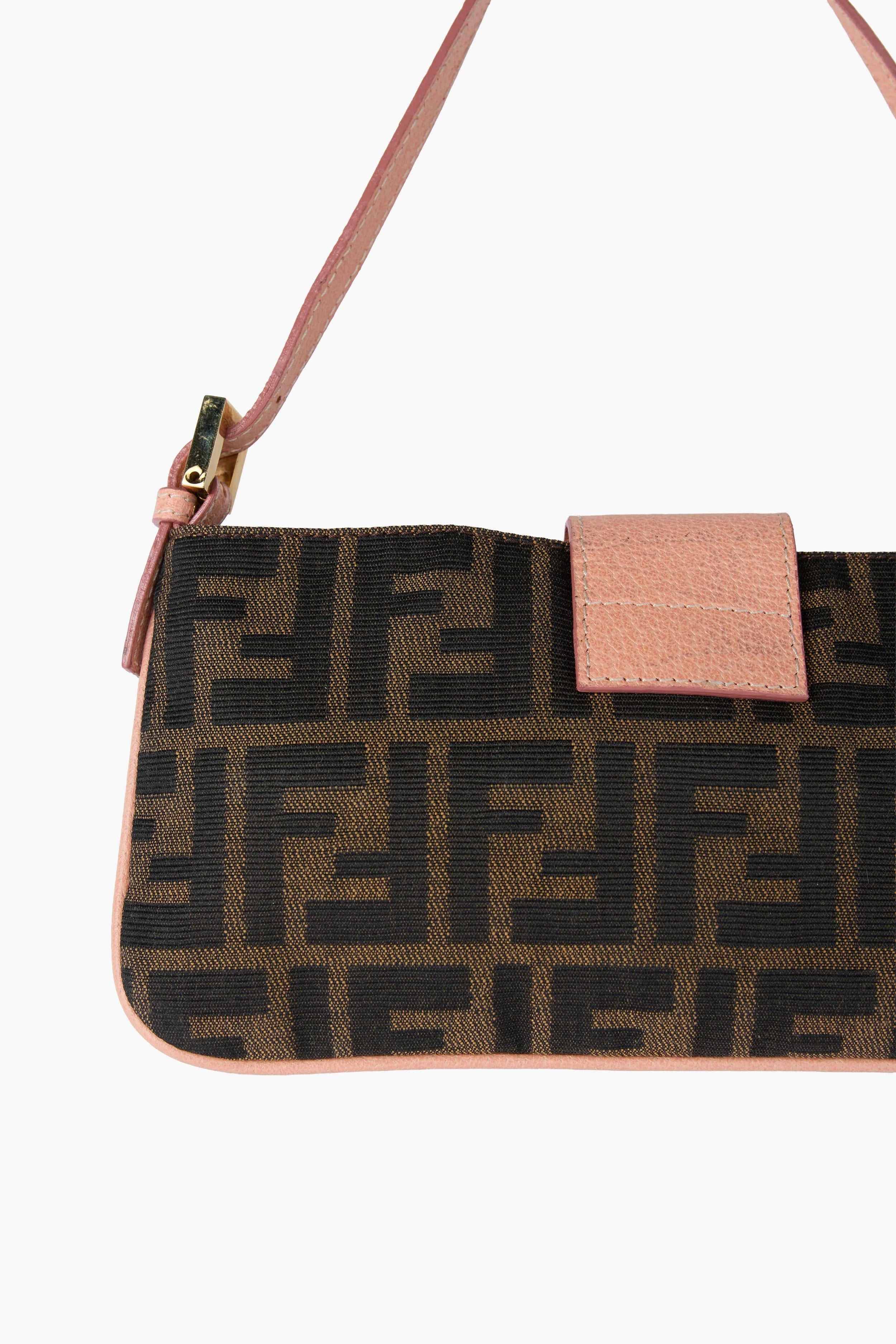 Fendi Enamel Salmon Zucca Canvas Baguette Pochette