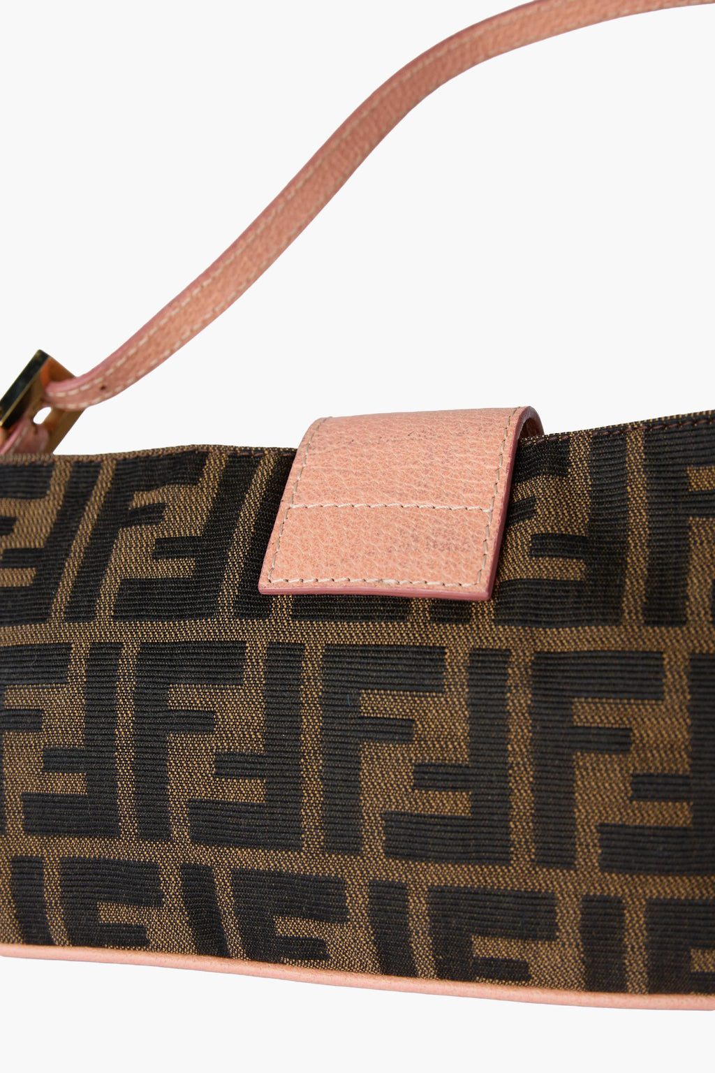 Fendi Enamel Salmon Zucca Canvas Baguette Pochette