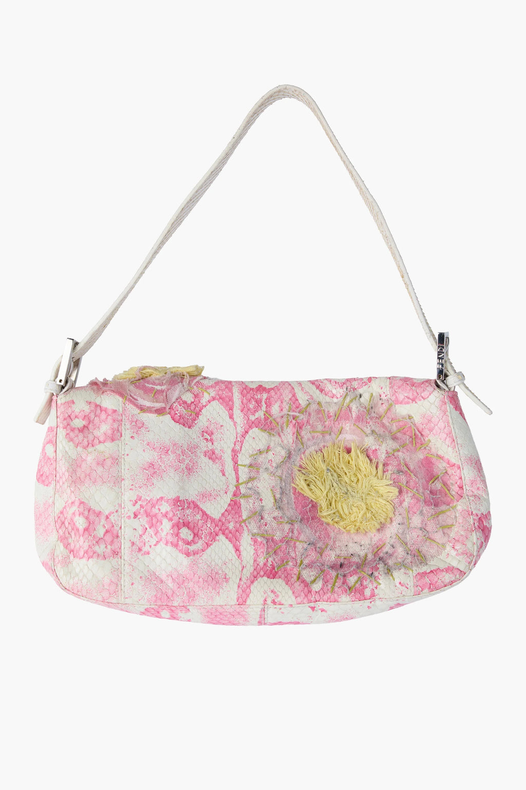 FENDI PINK & WHITE PYTHON FLORAL BAGUETTE
