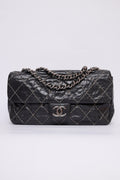 CHANEL BLACK GLAZED DOUBLE STITCH FLAP