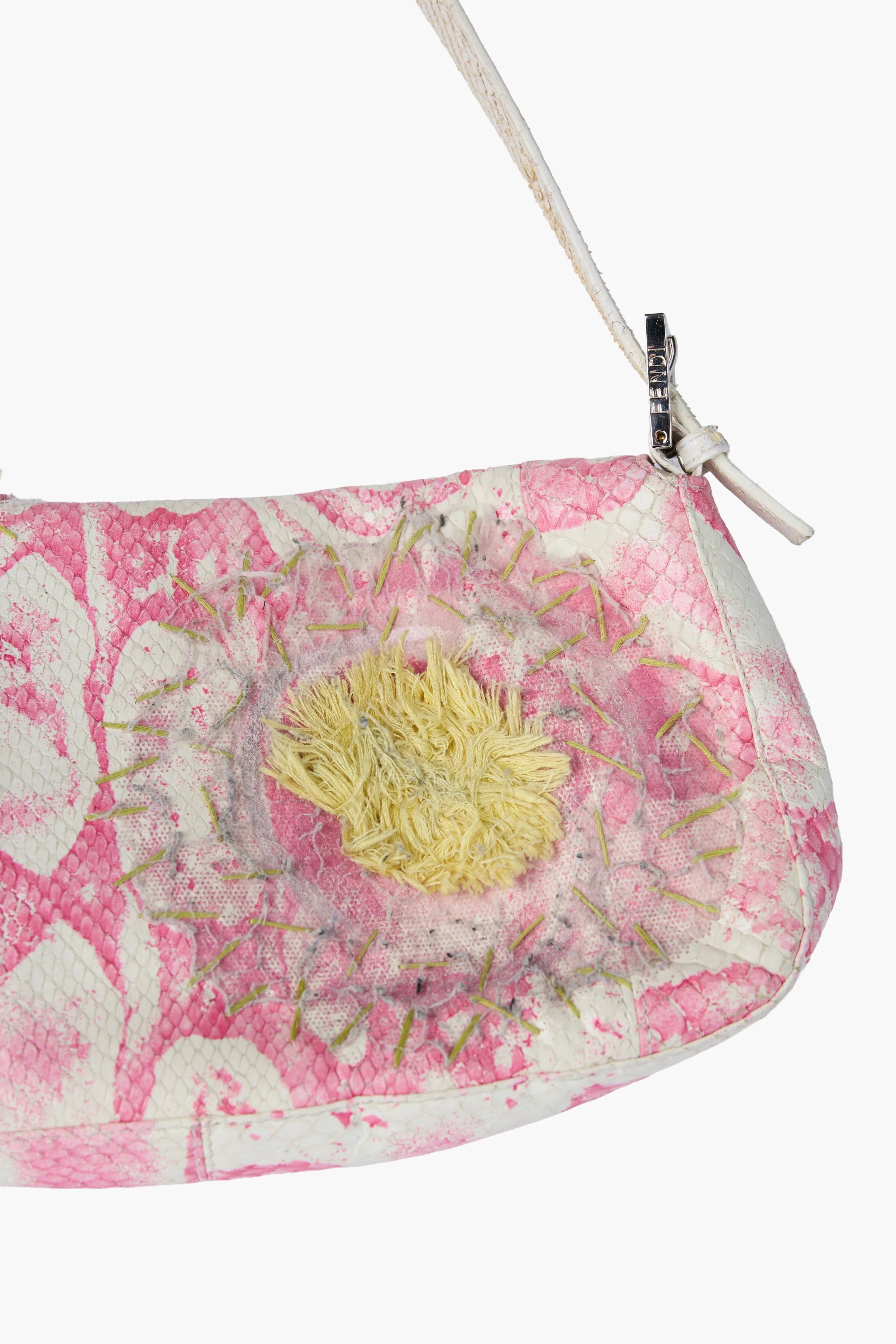 FENDI PINK & WHITE PYTHON FLORAL BAGUETTE