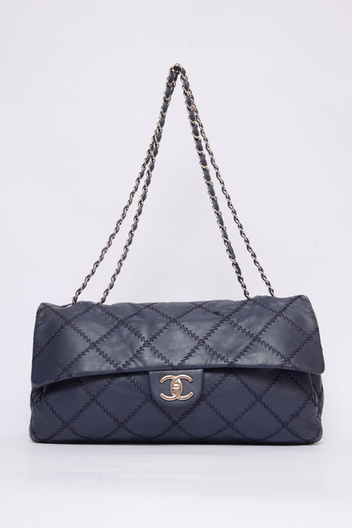 CHANEL NAVY BLUE STITCH FLAP
