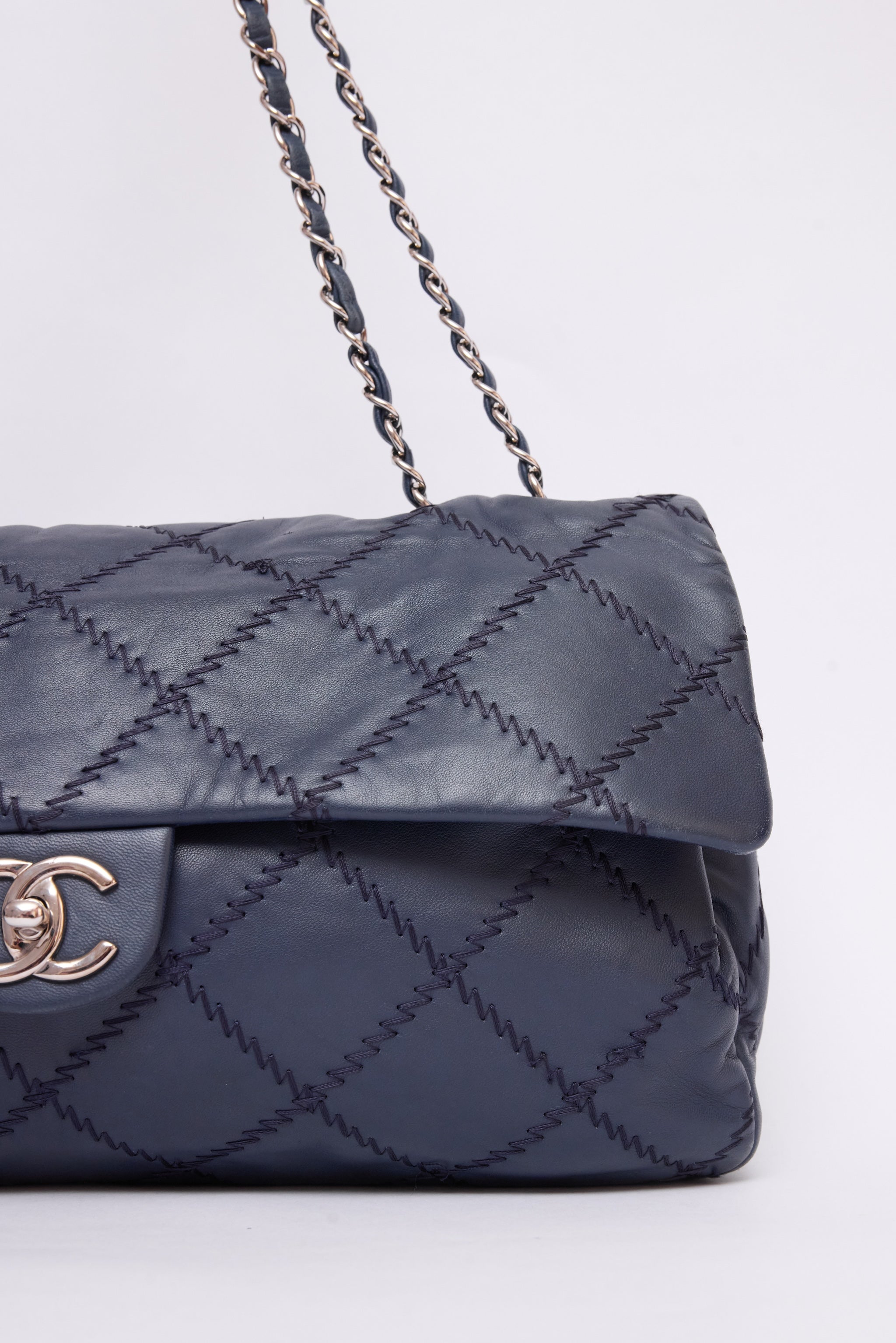 CHANEL NAVY BLUE STITCH FLAP