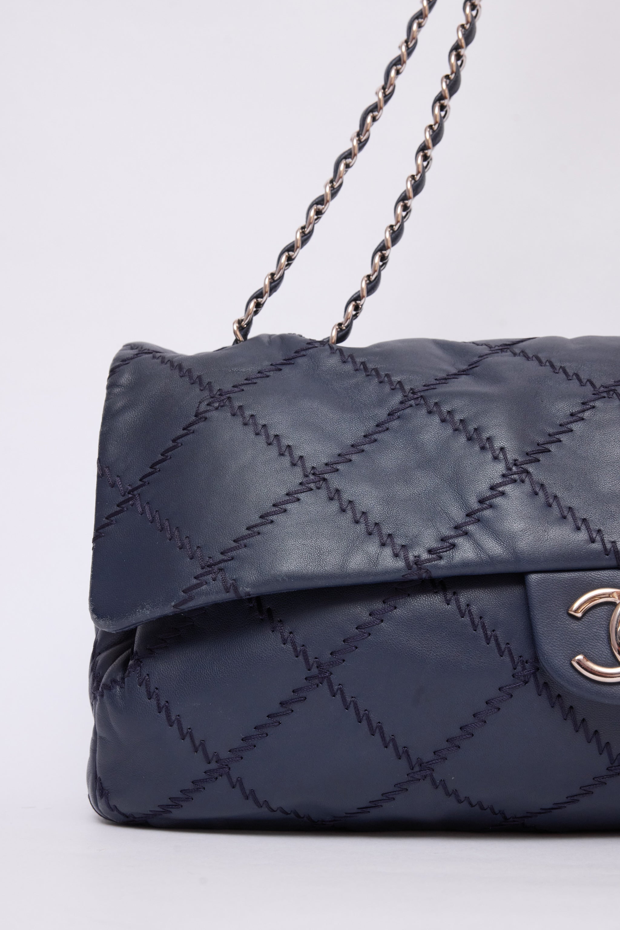 CHANEL NAVY BLUE STITCH FLAP