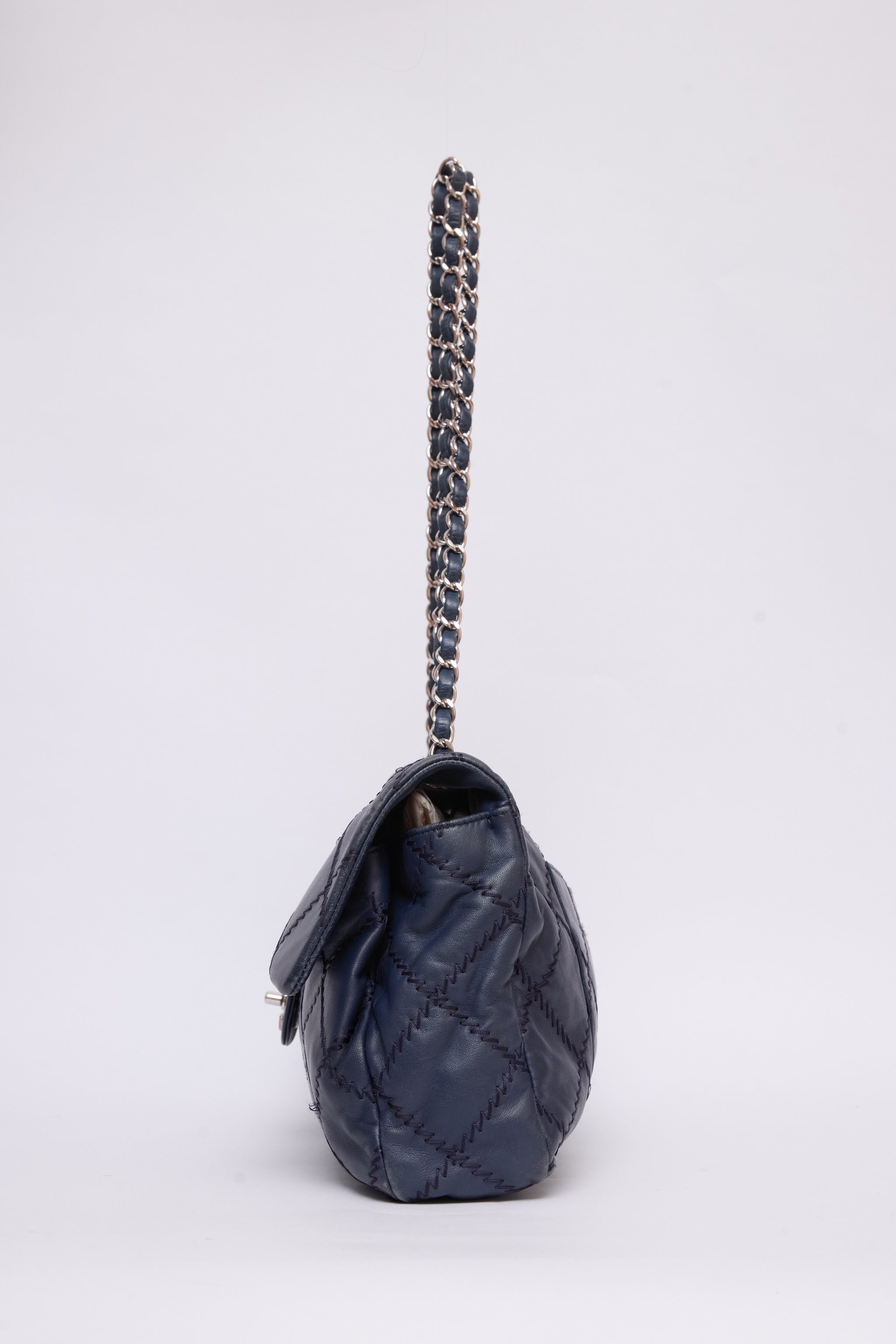 CHANEL NAVY BLUE STITCH FLAP