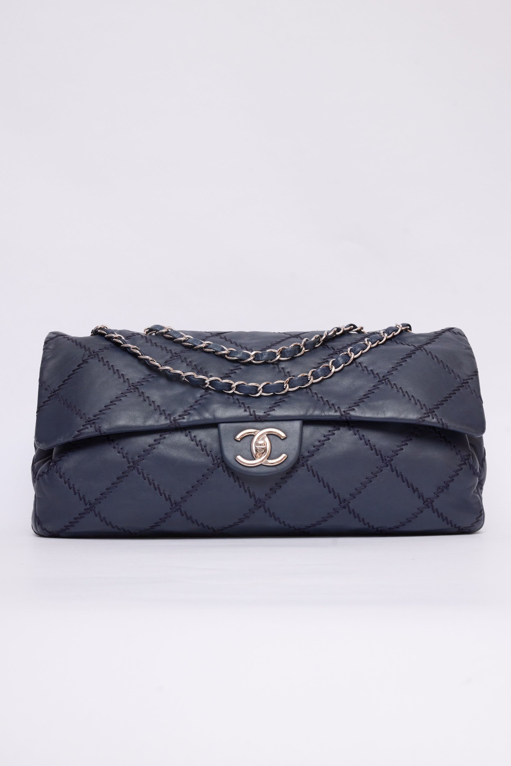 CHANEL NAVY BLUE STITCH FLAP