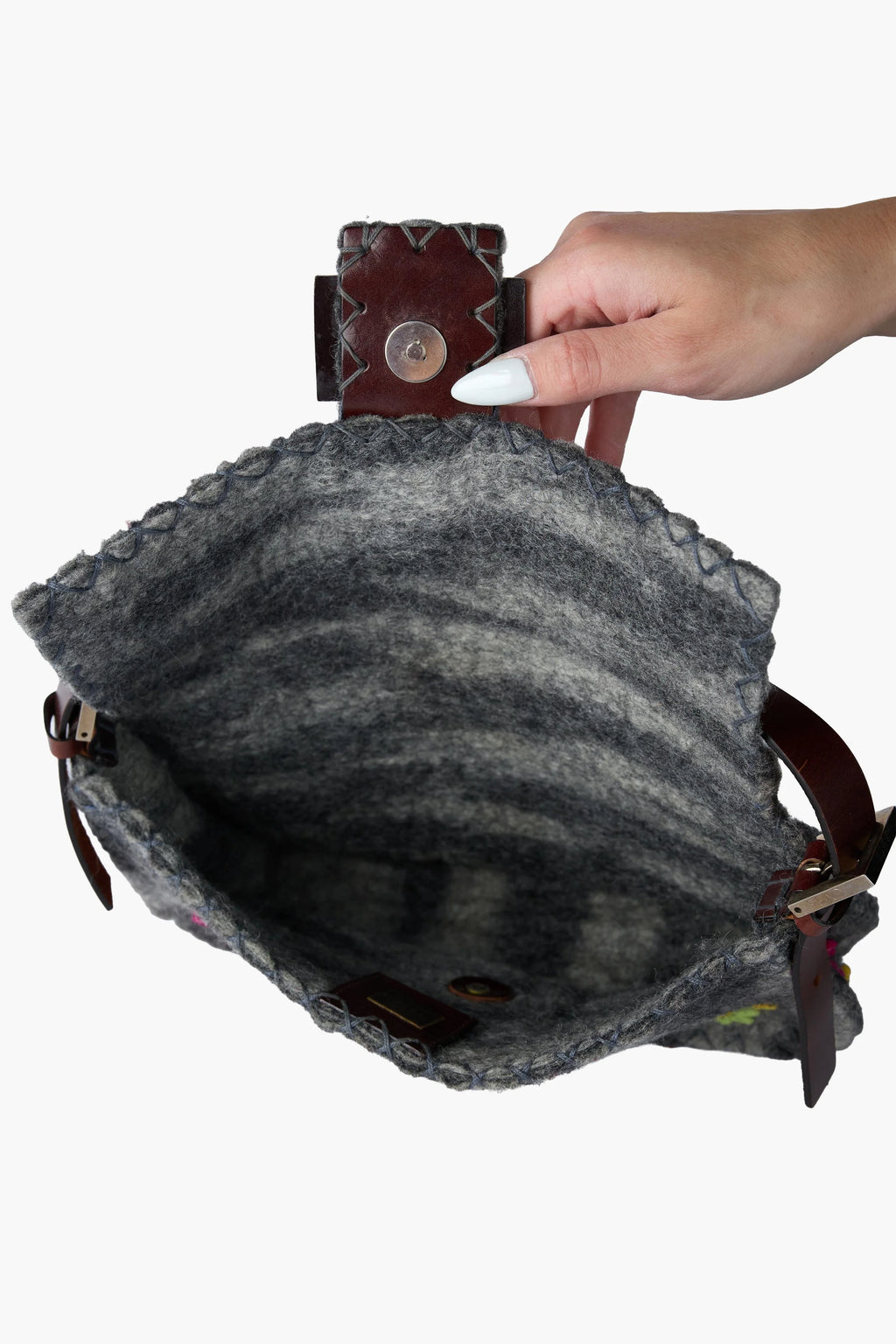 Fendi Grey Wool Felt Floral Appliqué Baguette