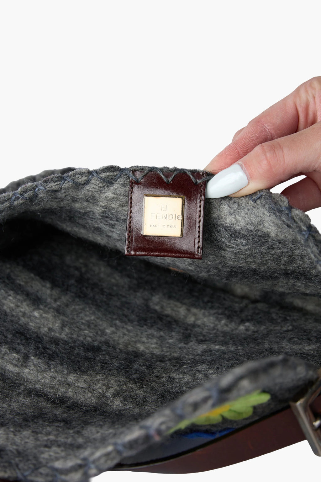 Fendi Grey Wool Felt Floral Appliqué Baguette