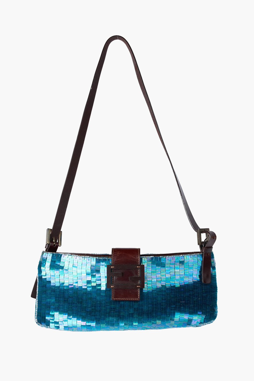 Rare Fendi Blue Sequin Beaded Baguette Crossbody