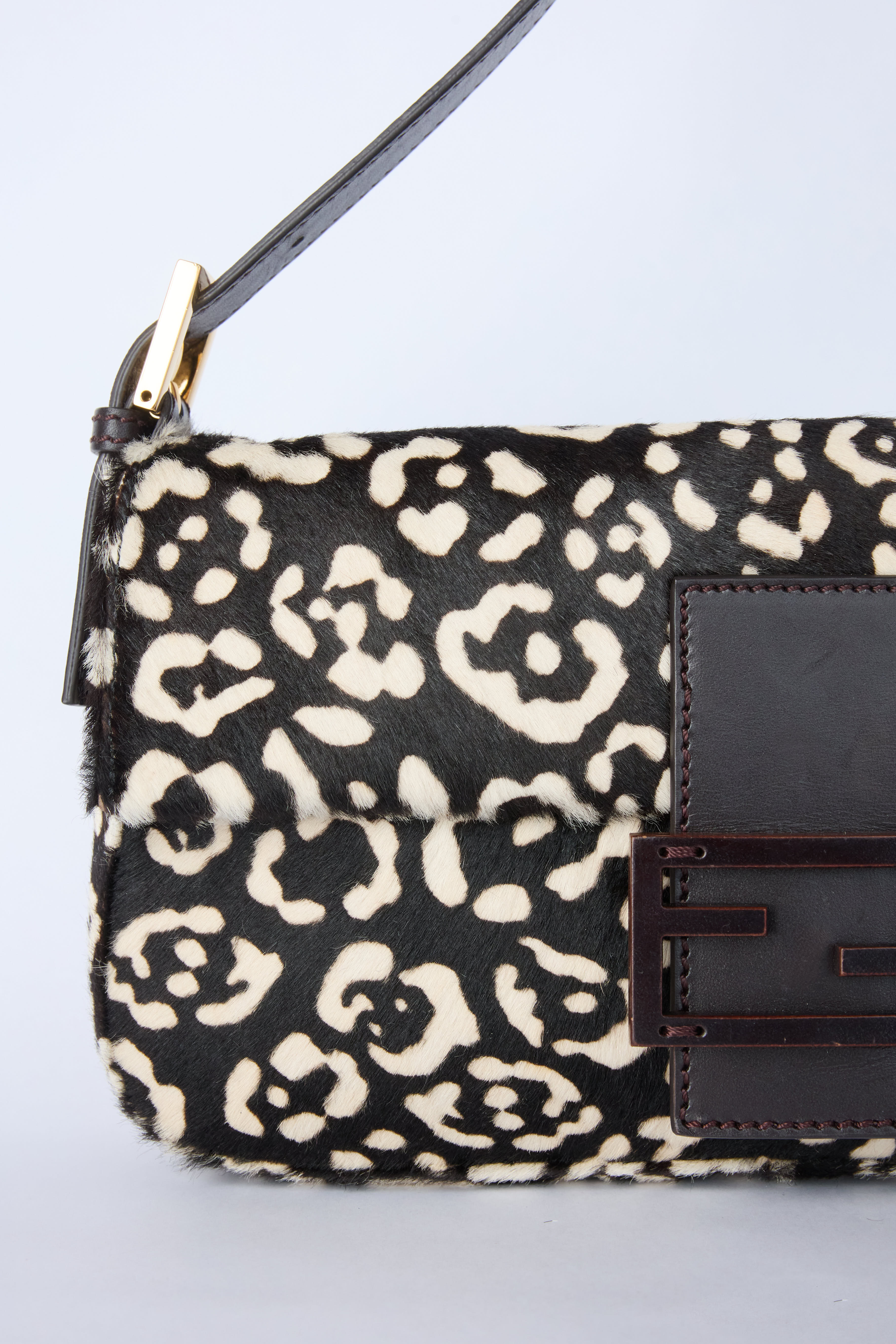 FENDI BLACK & WHITE LEOPARD PRINT BAGUETTE