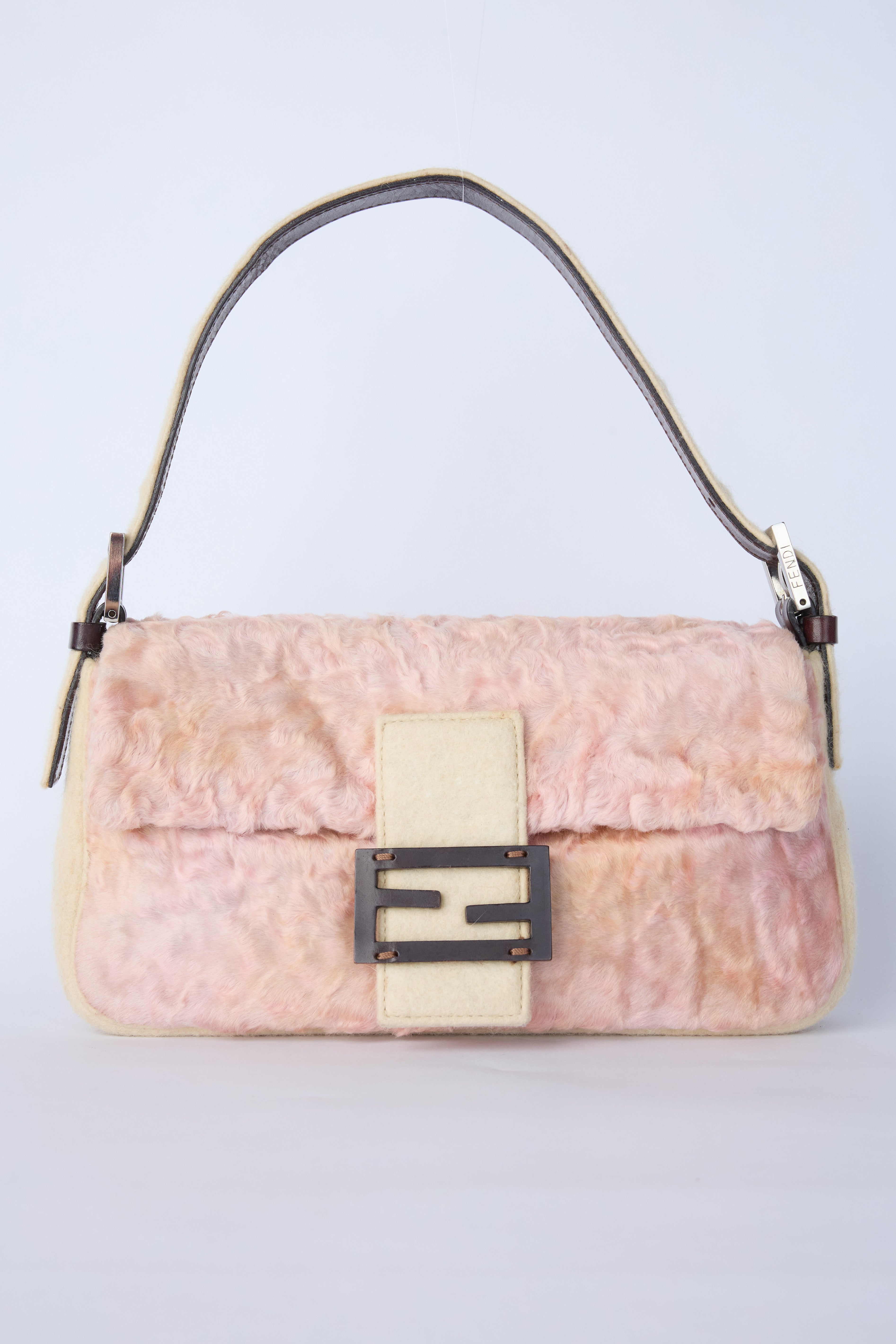 FENDI PINK & BEIGE PERSIAN LAMB BAGUETTE