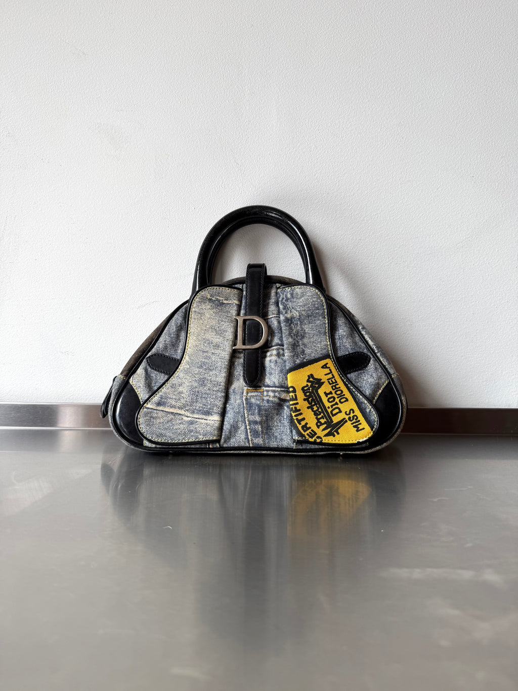 DIOR DENIM PRINT DOUBLE SPEEDWAY MINI BOWLER