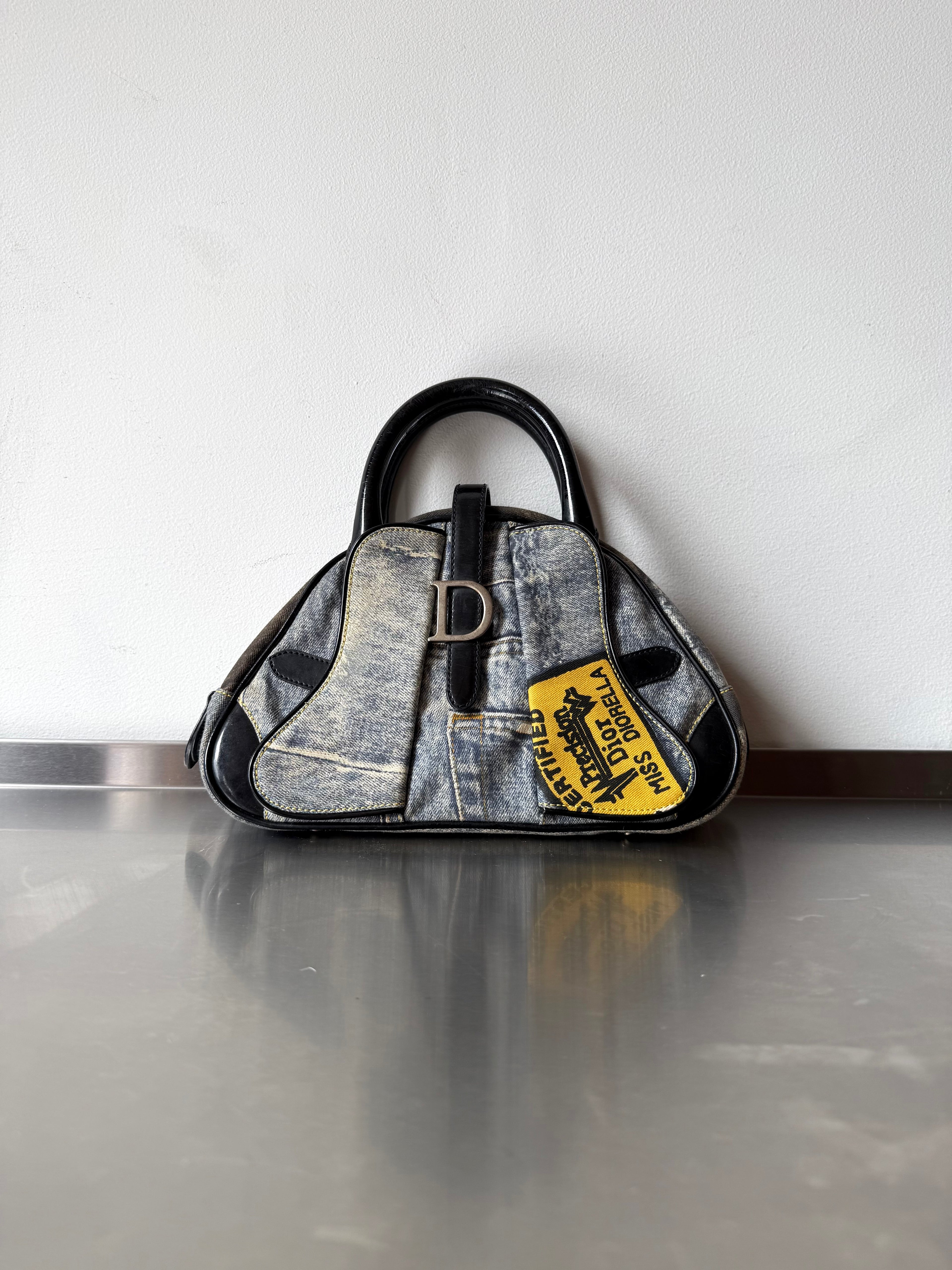 DIOR DENIM PRINT DOUBLE SPEEDWAY MINI BOWLER