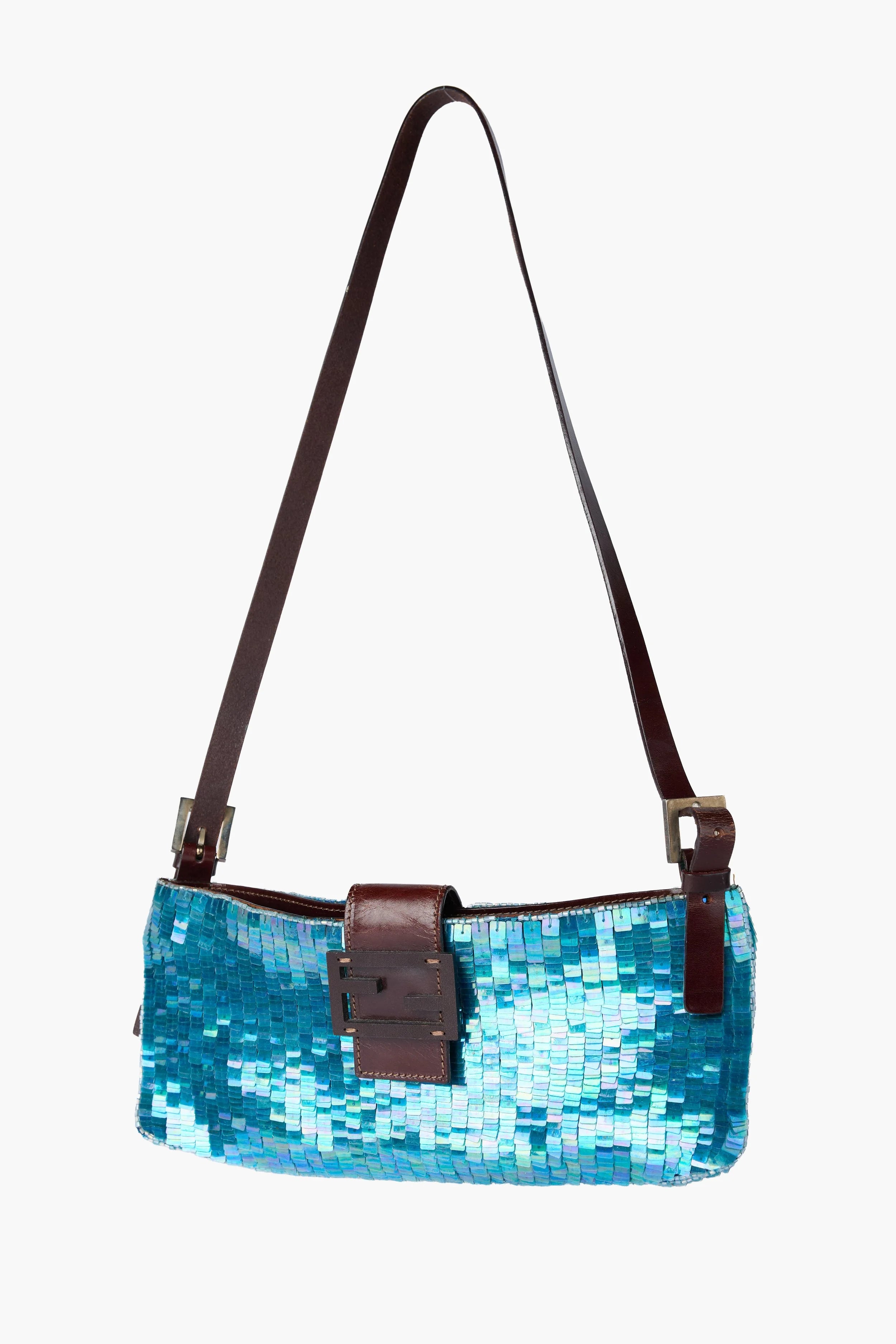 Rare Fendi Blue Sequin Beaded Baguette Crossbody