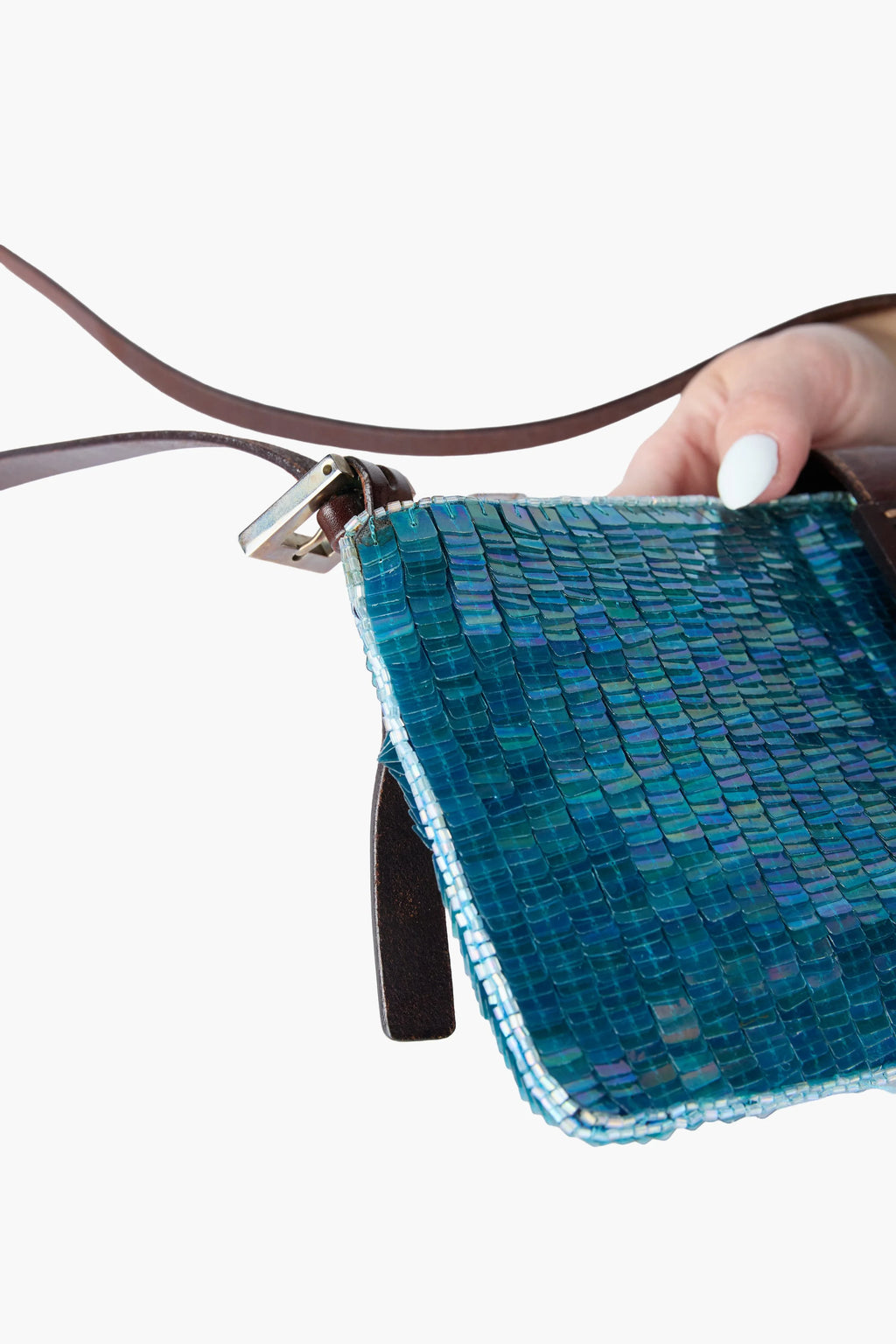 Rare Fendi Blue Sequin Beaded Baguette Crossbody