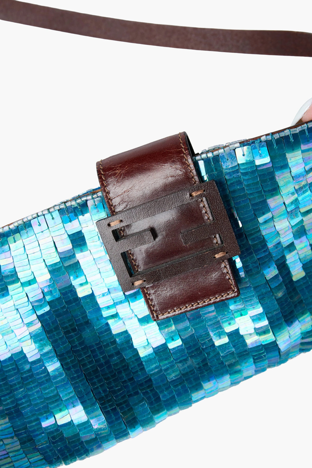 Rare Fendi Blue Sequin Beaded Baguette Crossbody