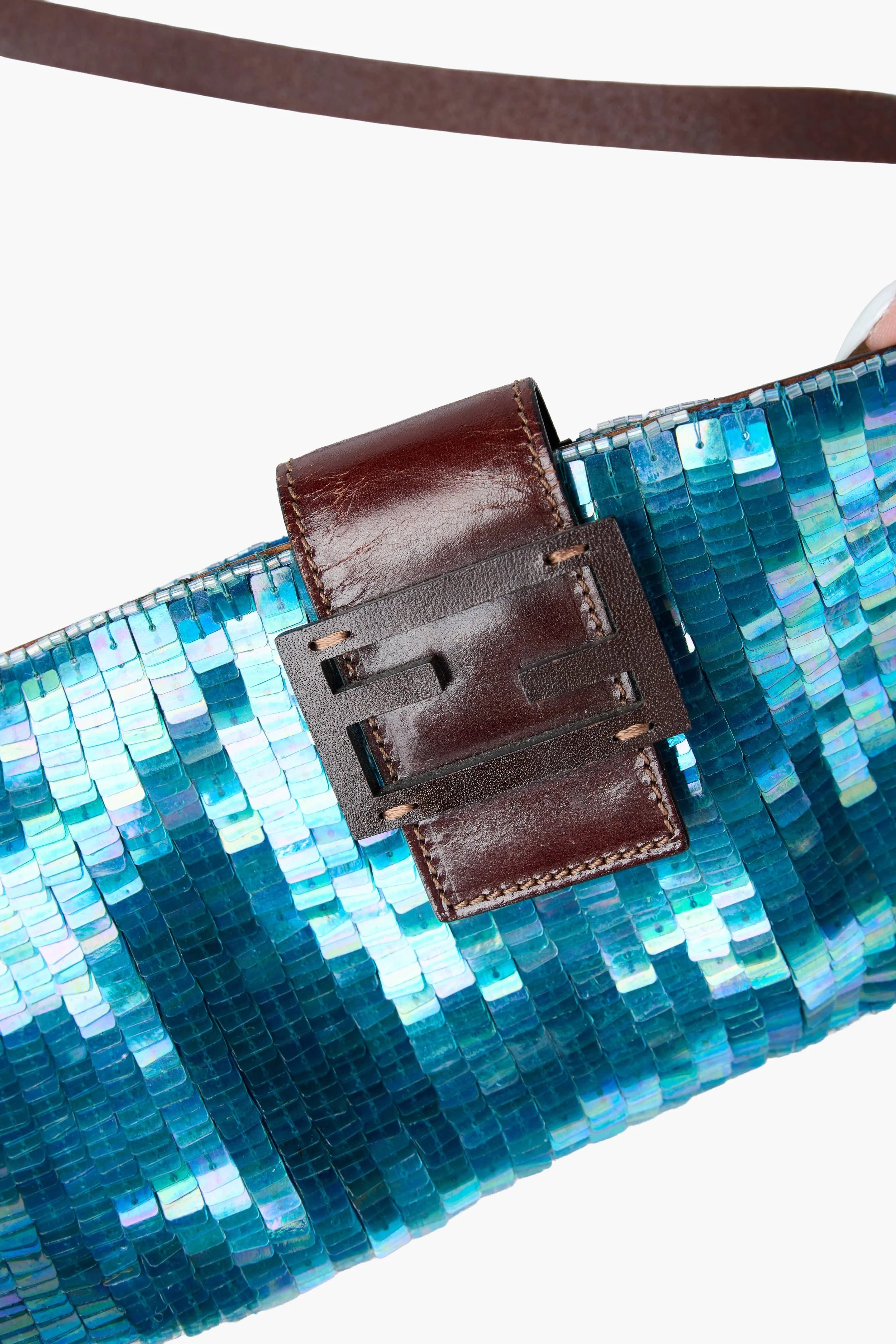 Rare Fendi Blue Sequin Beaded Baguette Crossbody