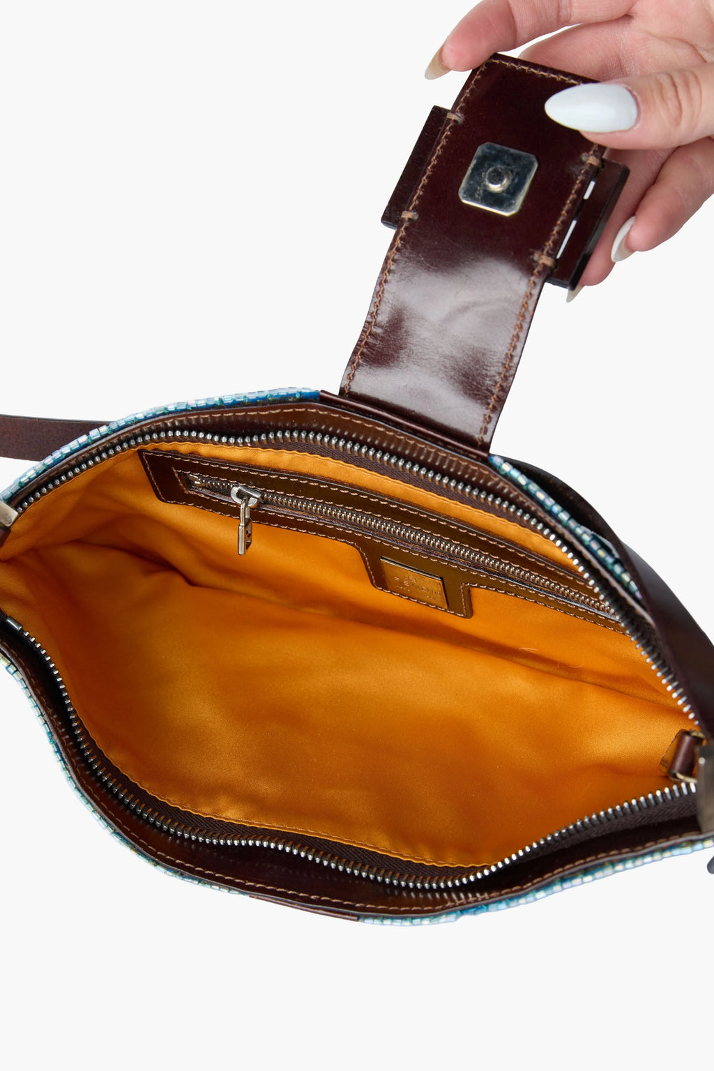 Rare Fendi Blue Sequin Beaded Baguette Crossbody