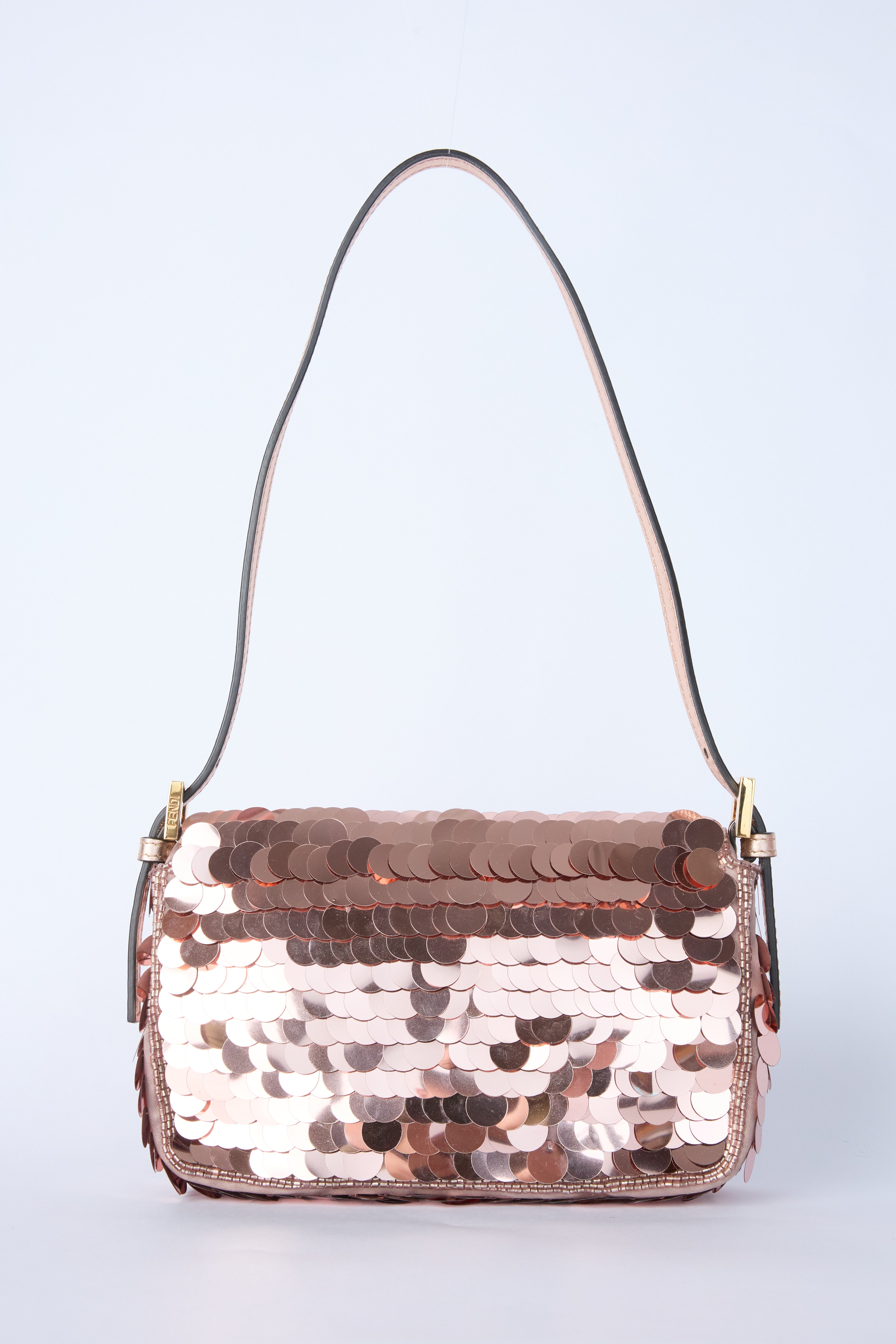 FENDI ROSE GOLD MINI SEQUIN BAGUETTE