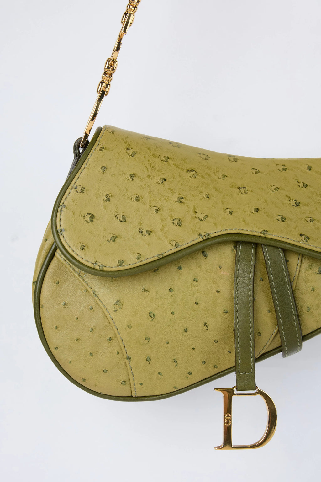 RARE DIOR GREEN OSTRICH SMALL SADDLE