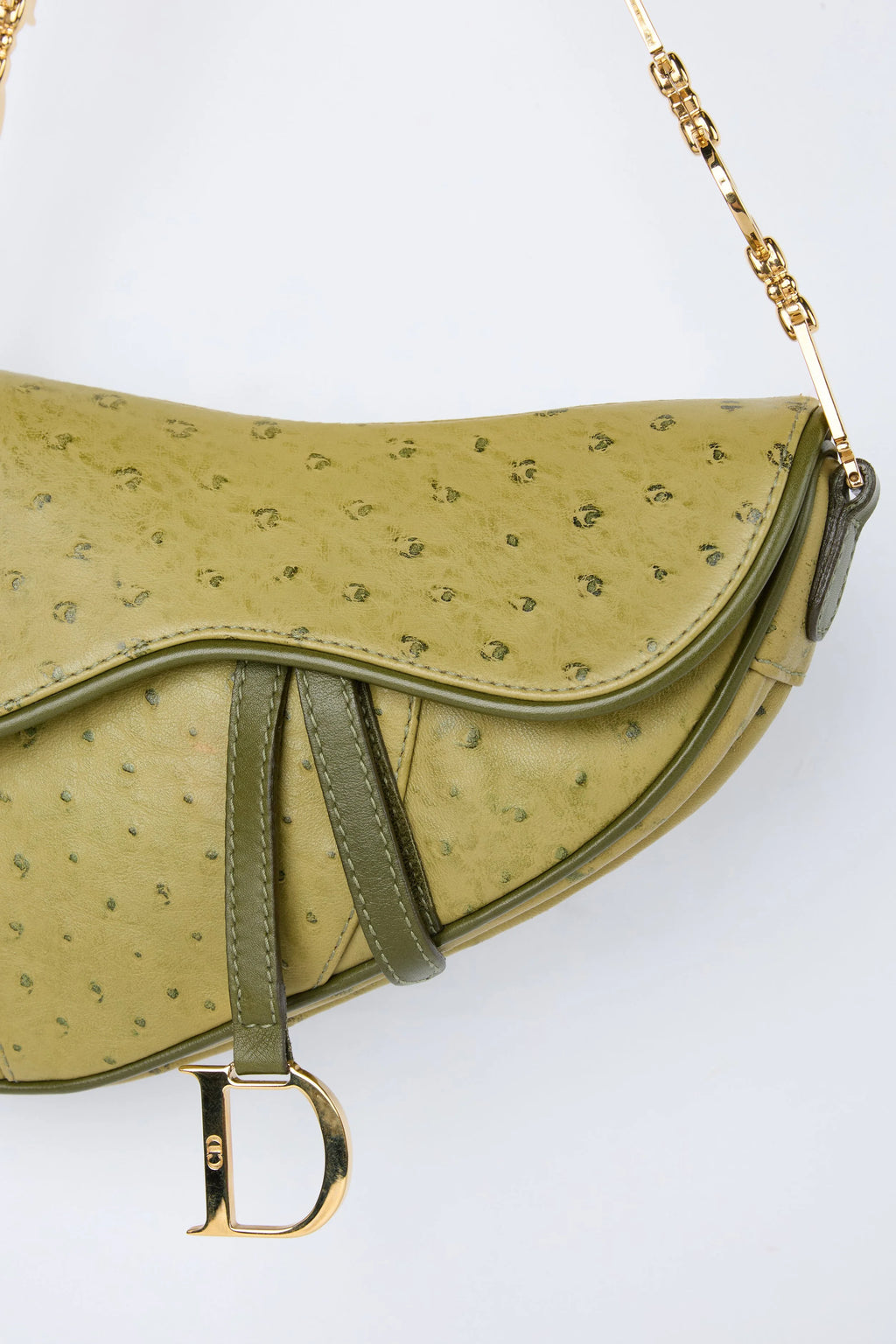 RARE DIOR GREEN OSTRICH SMALL SADDLE