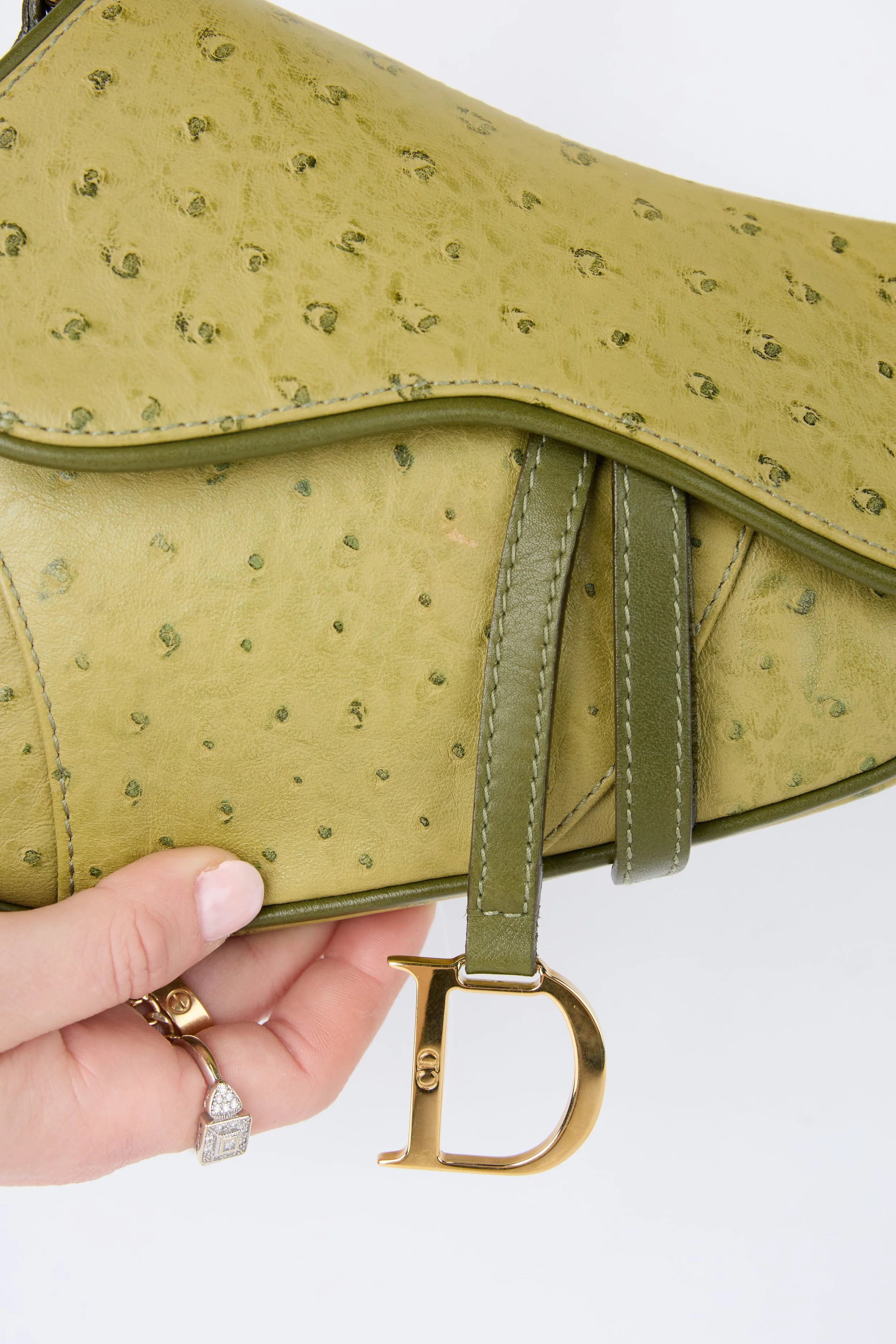 RARE DIOR GREEN OSTRICH SMALL SADDLE
