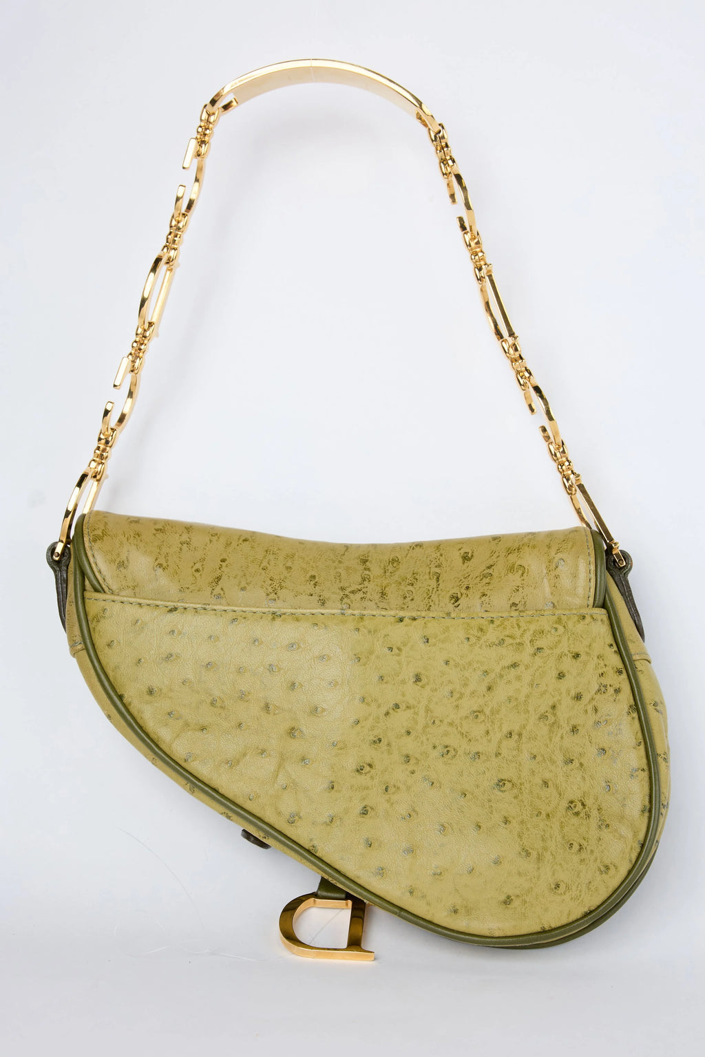 RARE DIOR GREEN OSTRICH SMALL SADDLE