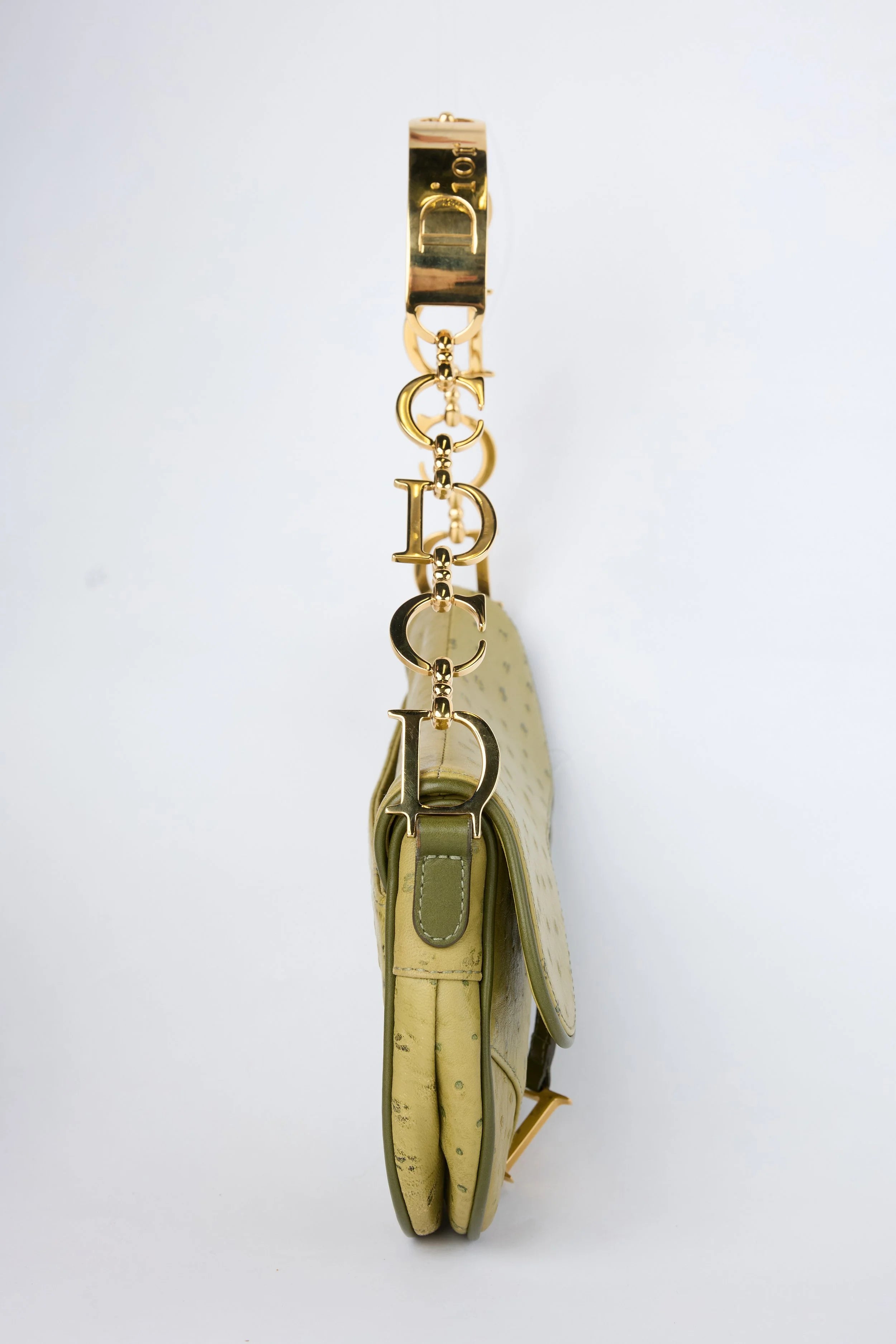 RARE DIOR GREEN OSTRICH SMALL SADDLE