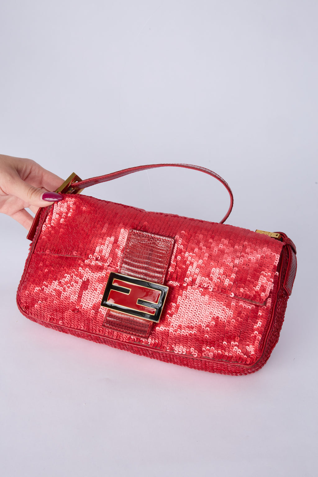 FENDI RED SEQUIN BAGUETTE