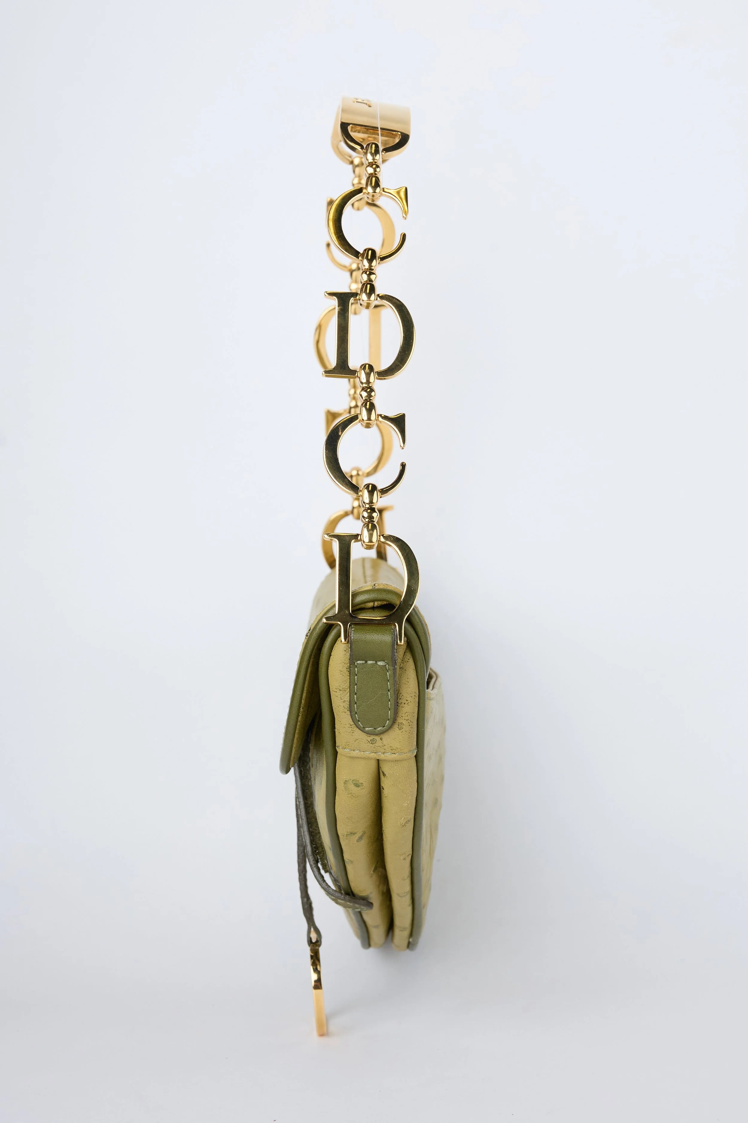RARE DIOR GREEN OSTRICH SMALL SADDLE