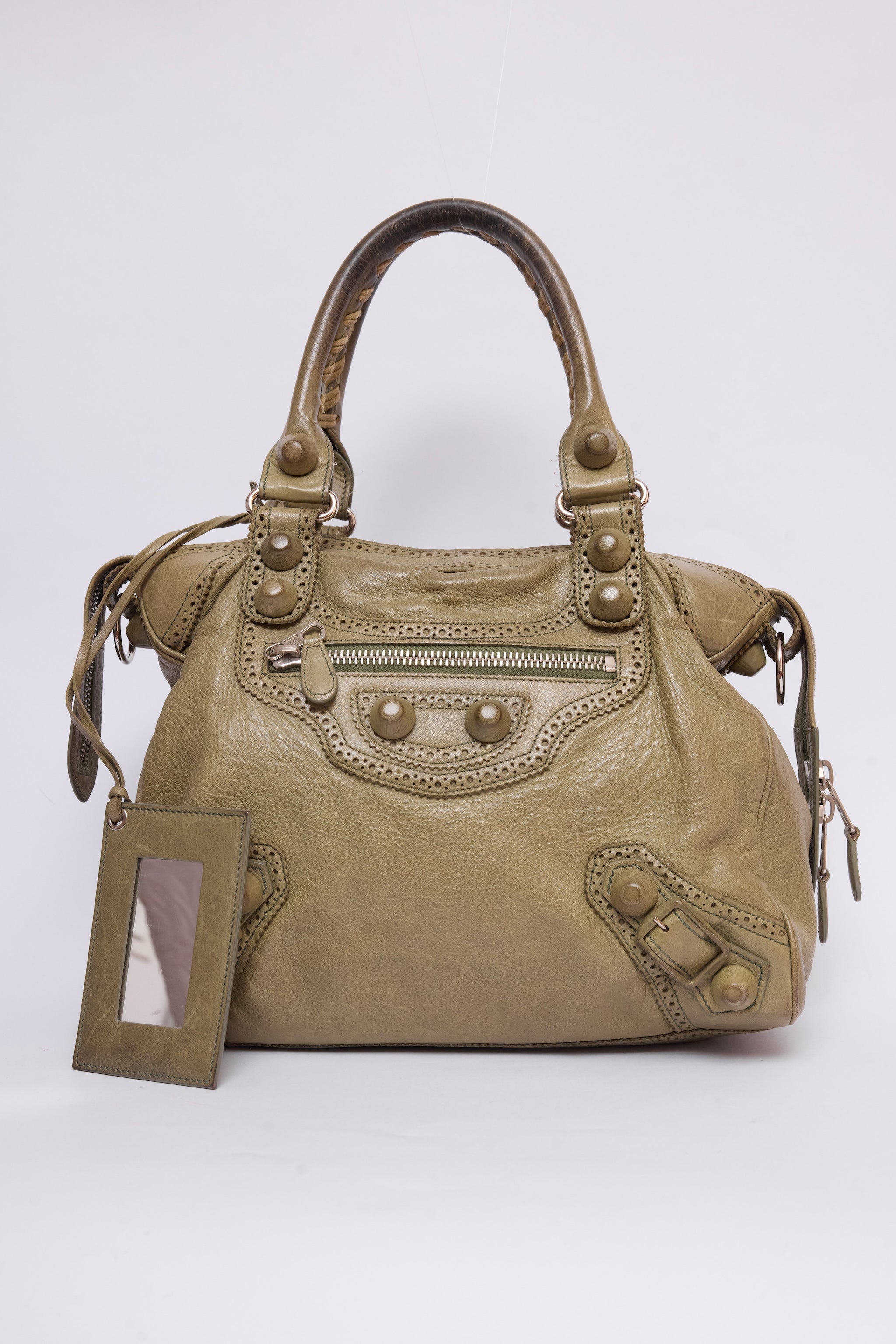 BALENCIAGA OLIVE GREEN BROGUE VELO BAG