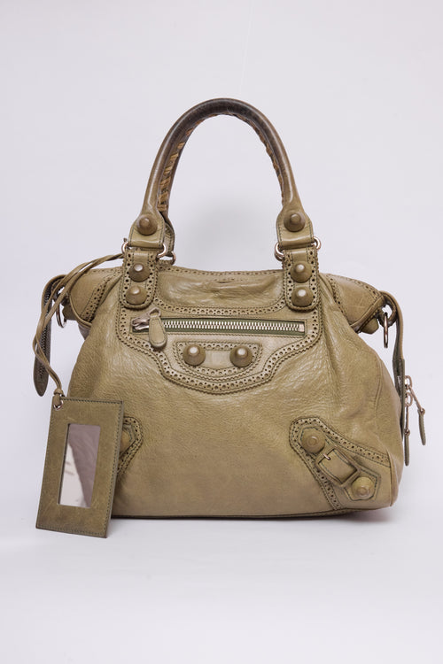 BALENCIAGA OLIVE GREEN BROGUE VELO BAG