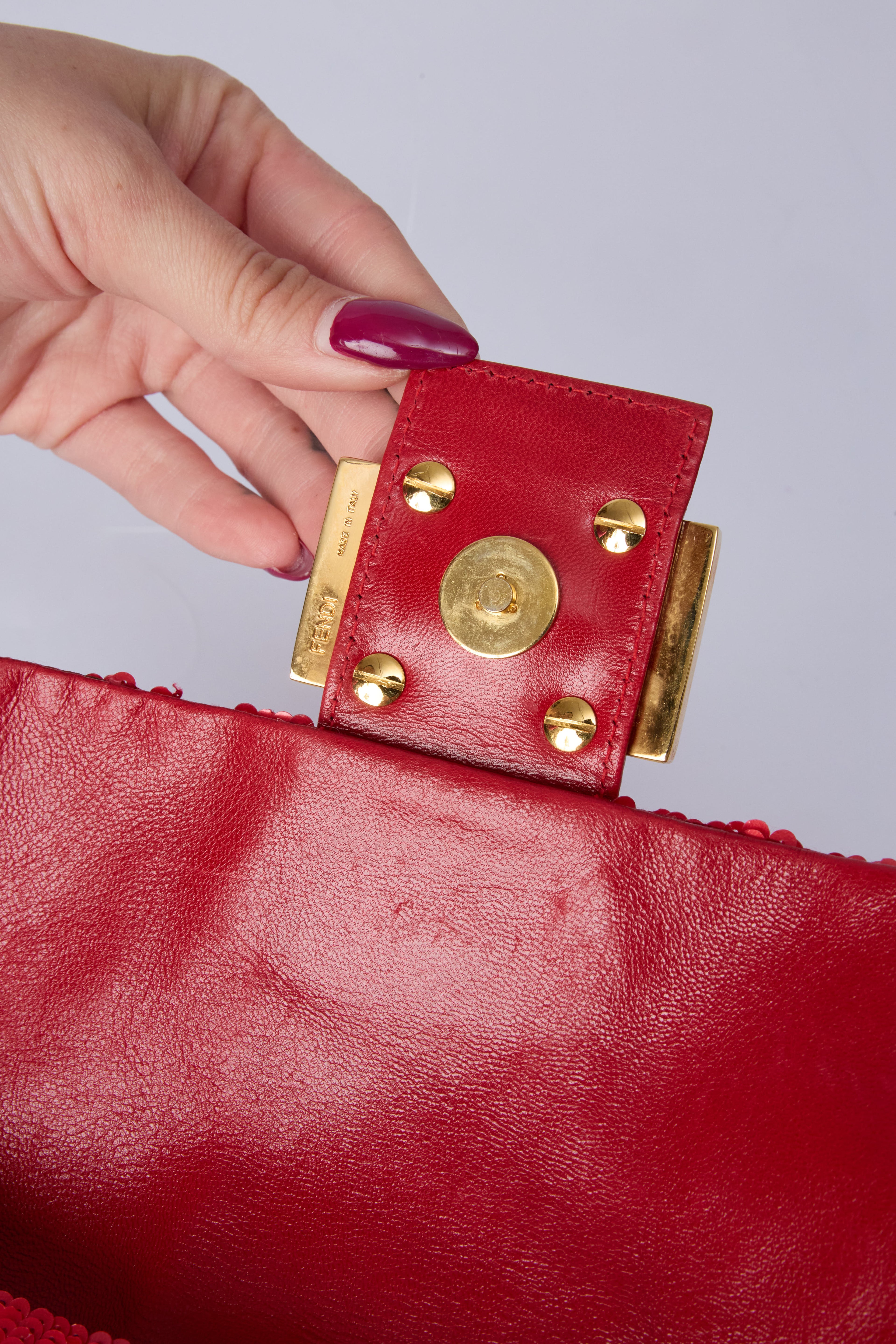 FENDI RED SEQUIN BAGUETTE