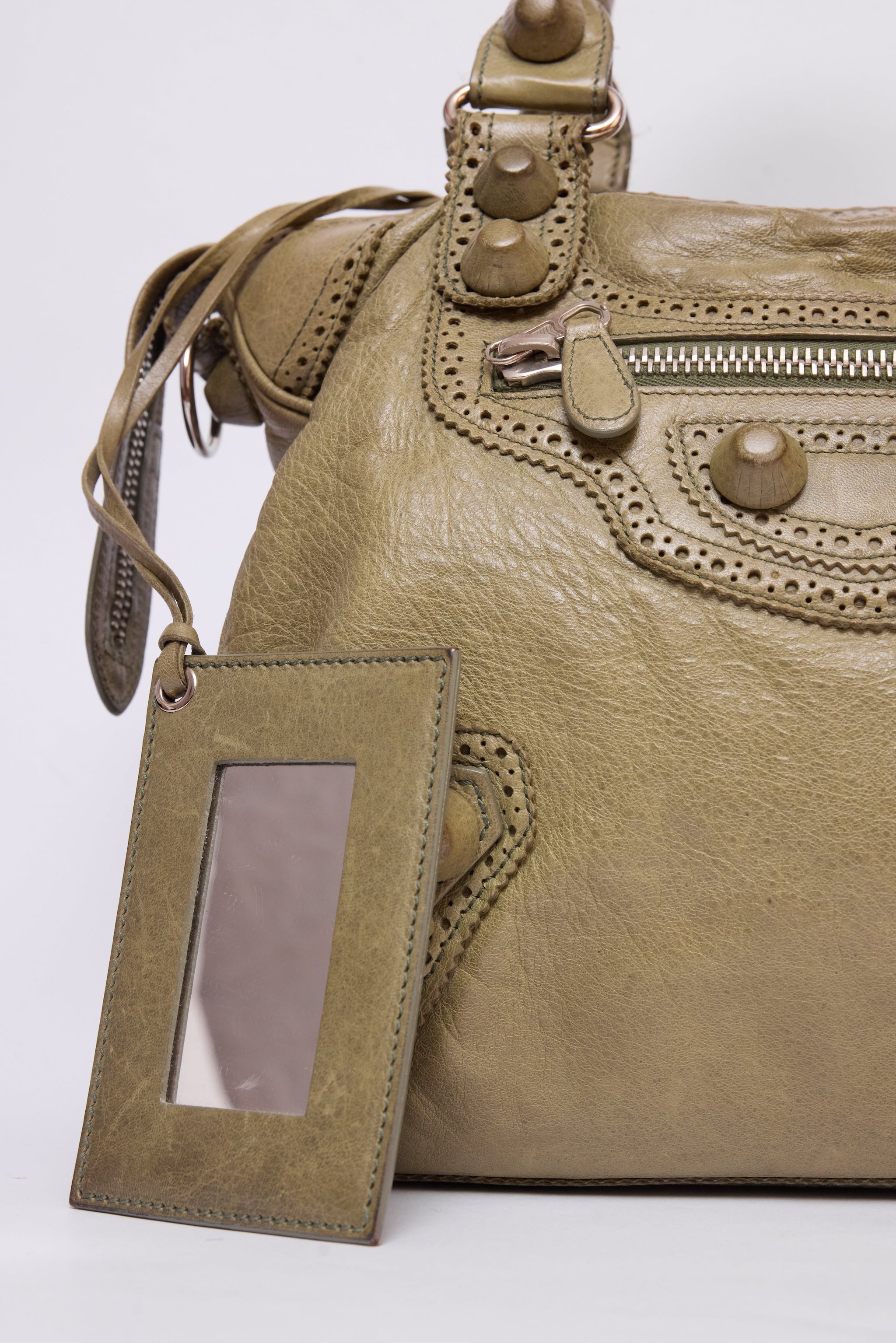 BALENCIAGA OLIVE GREEN BROGUE VELO BAG