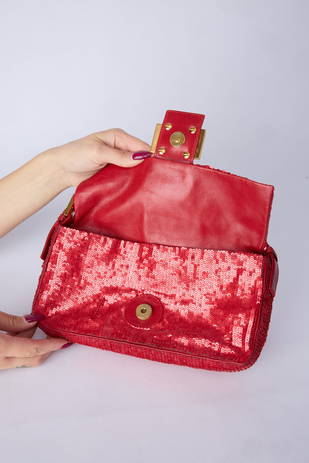 FENDI RED SEQUIN BAGUETTE