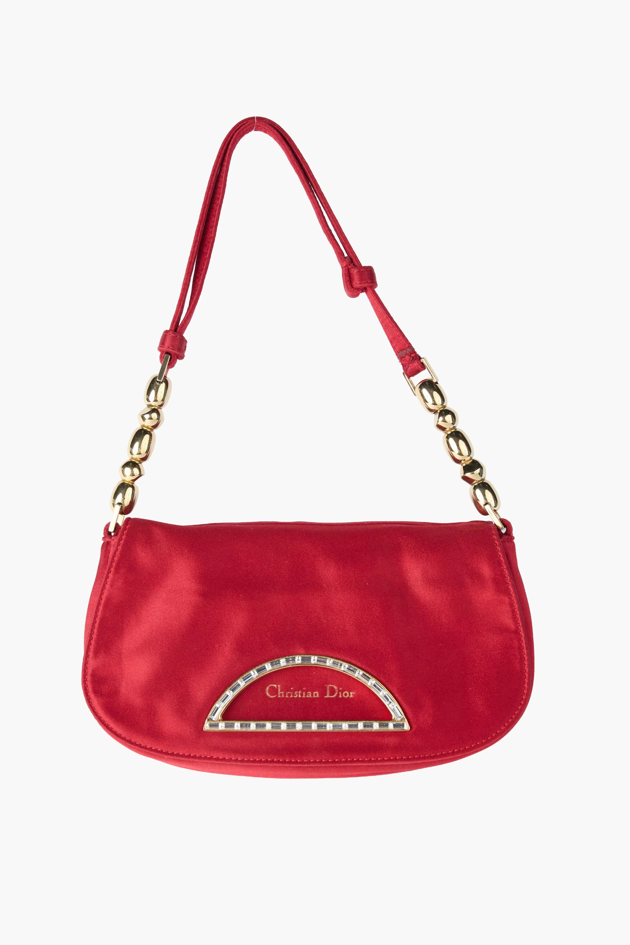 Dior Red Satin Malice Rhinestone Shoulder Bag