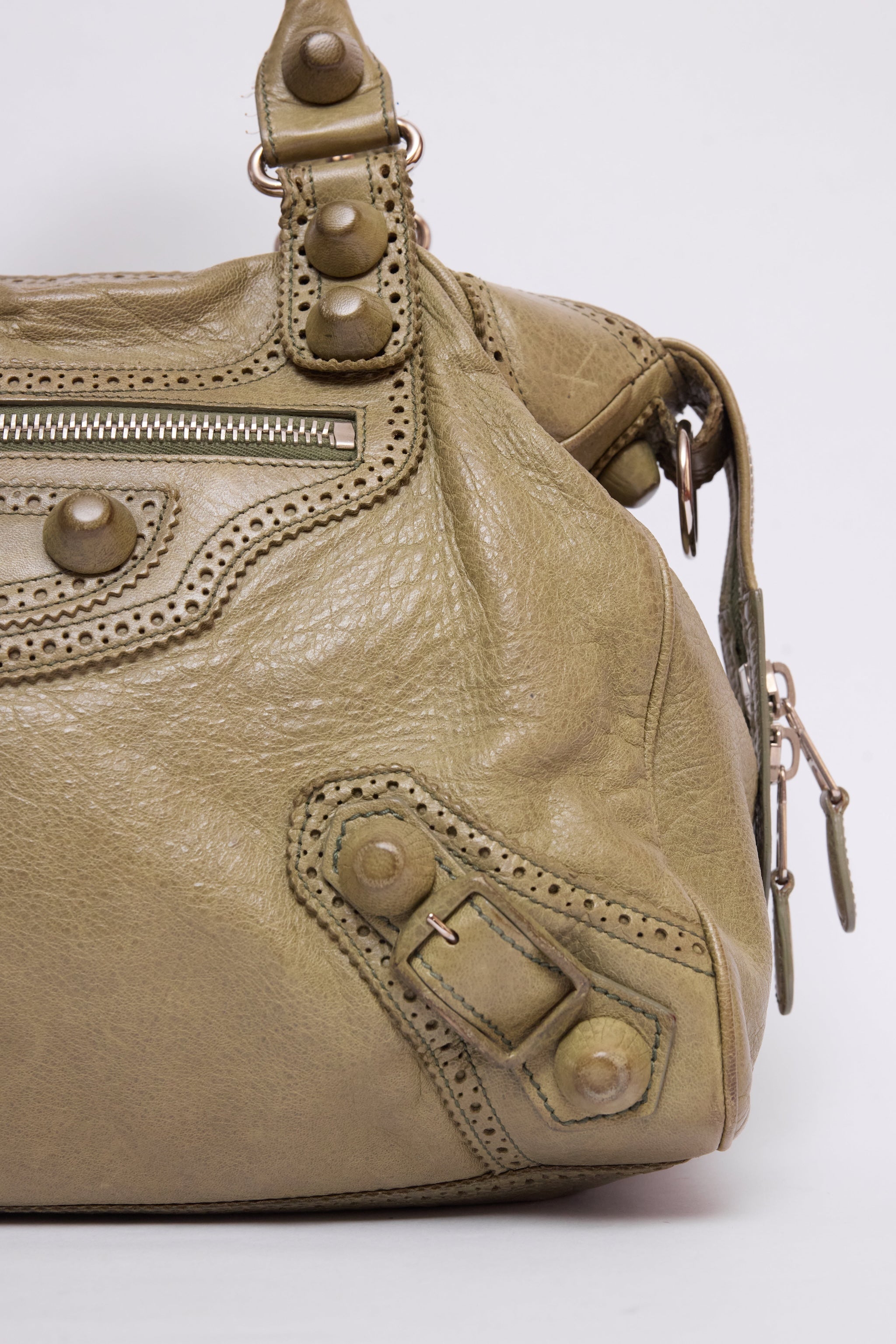 BALENCIAGA OLIVE GREEN BROGUE VELO BAG