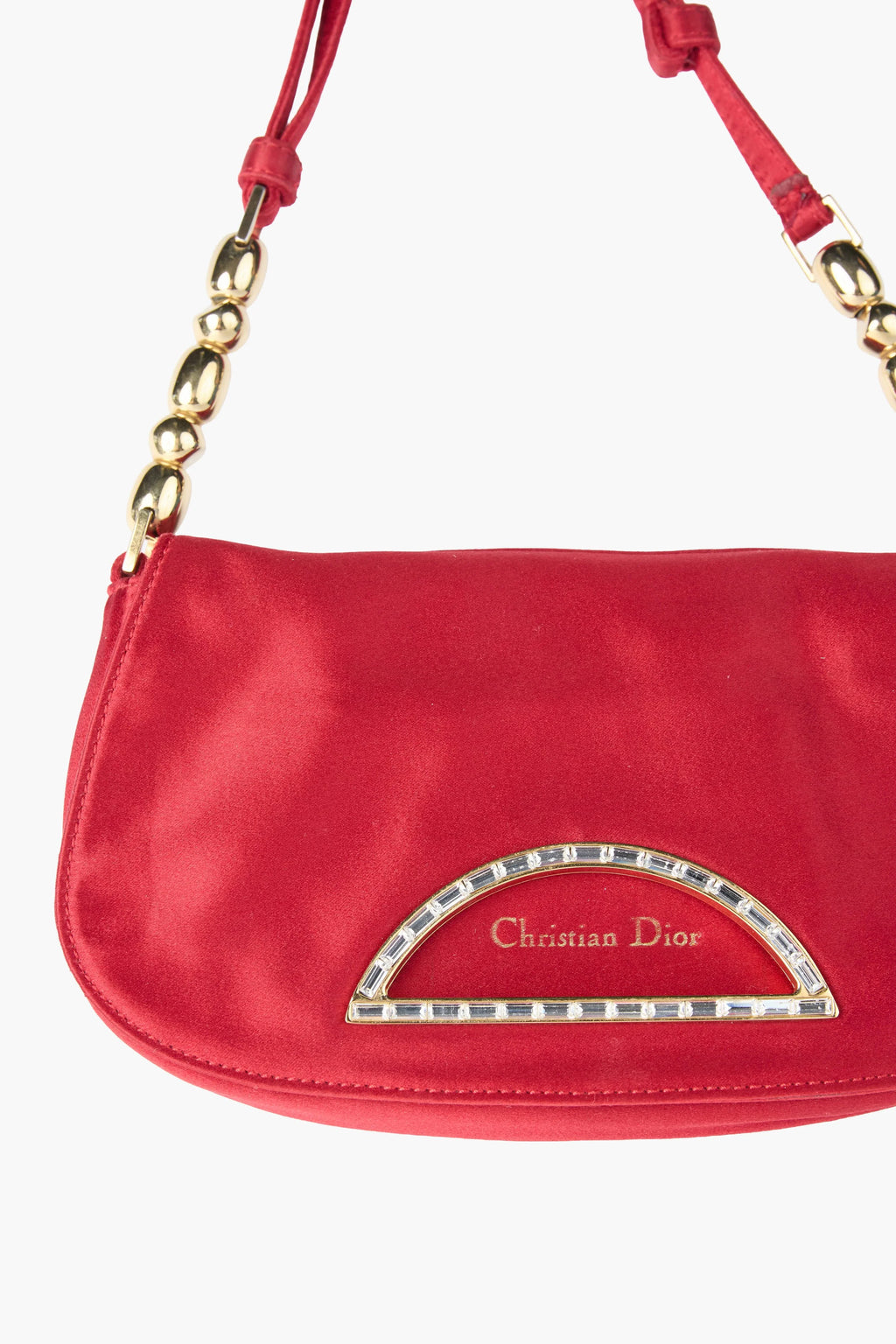 Dior Red Satin Malice Rhinestone Shoulder Bag