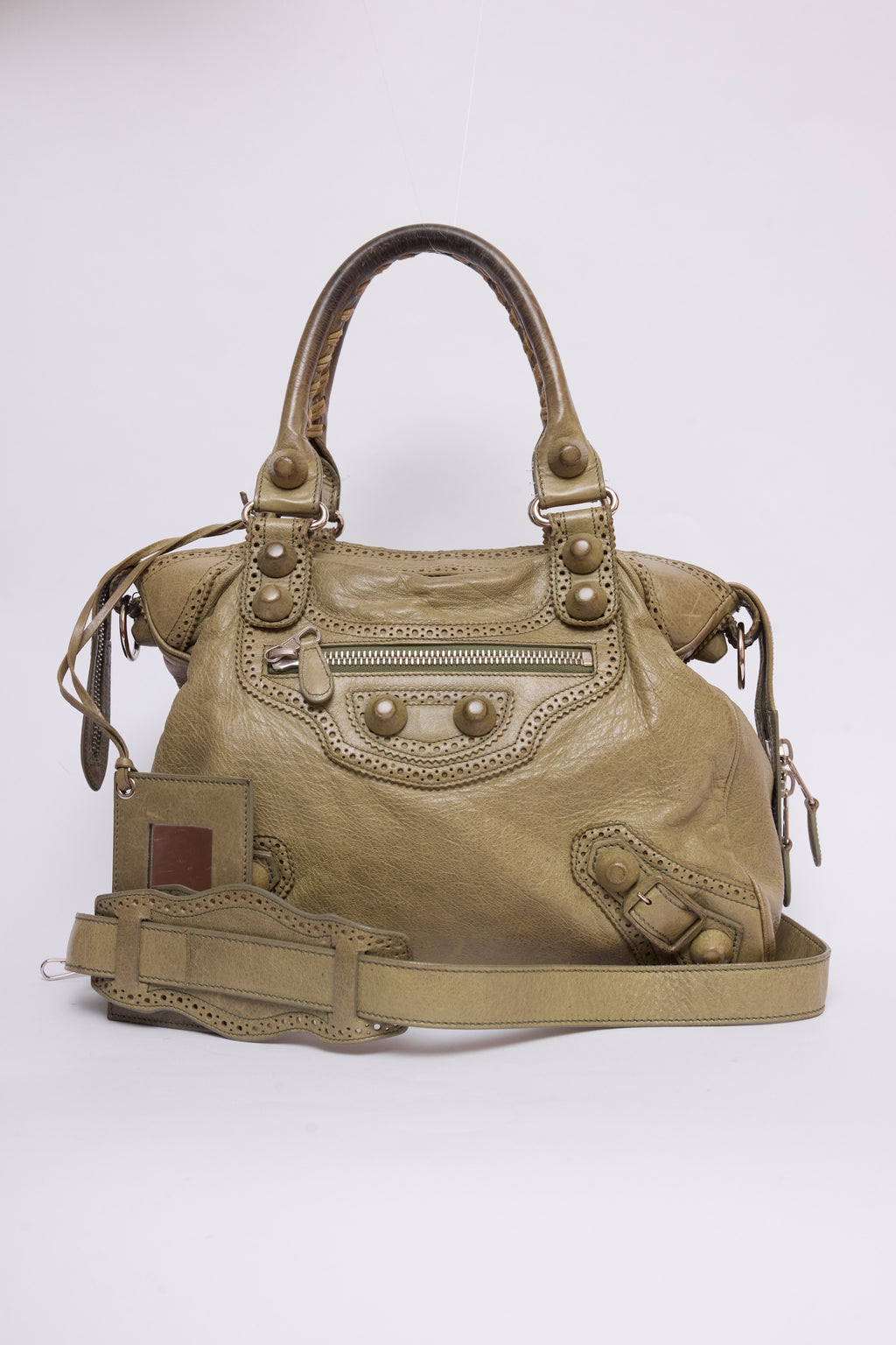 BALENCIAGA OLIVE GREEN BROGUE VELO BAG