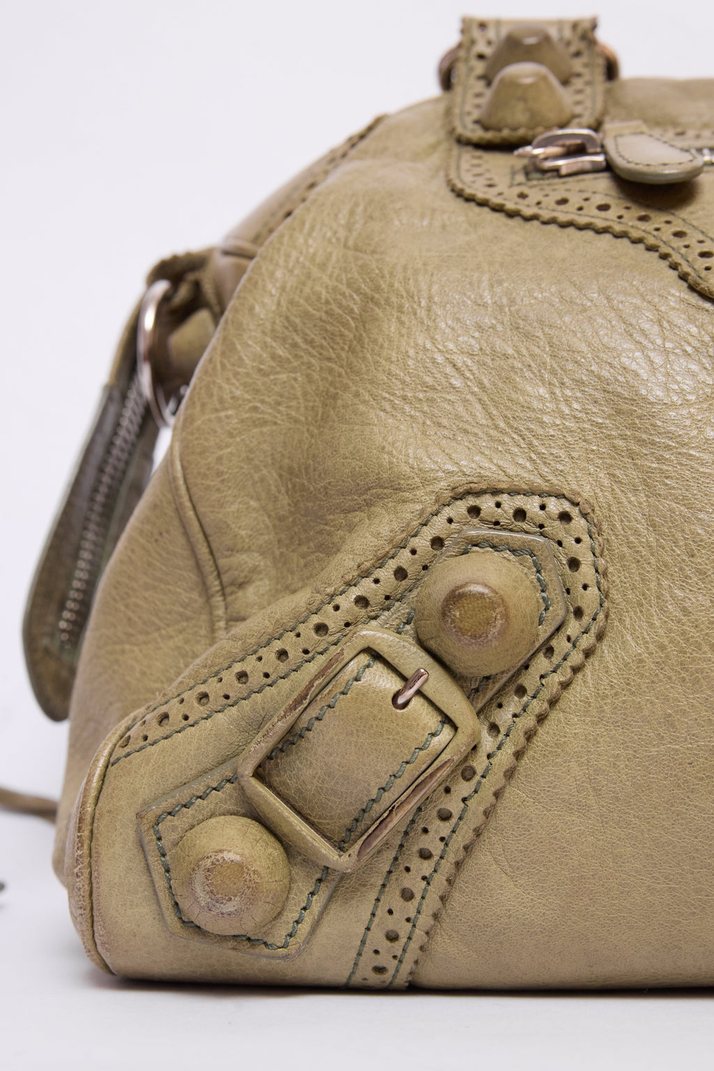 BALENCIAGA OLIVE GREEN BROGUE VELO BAG