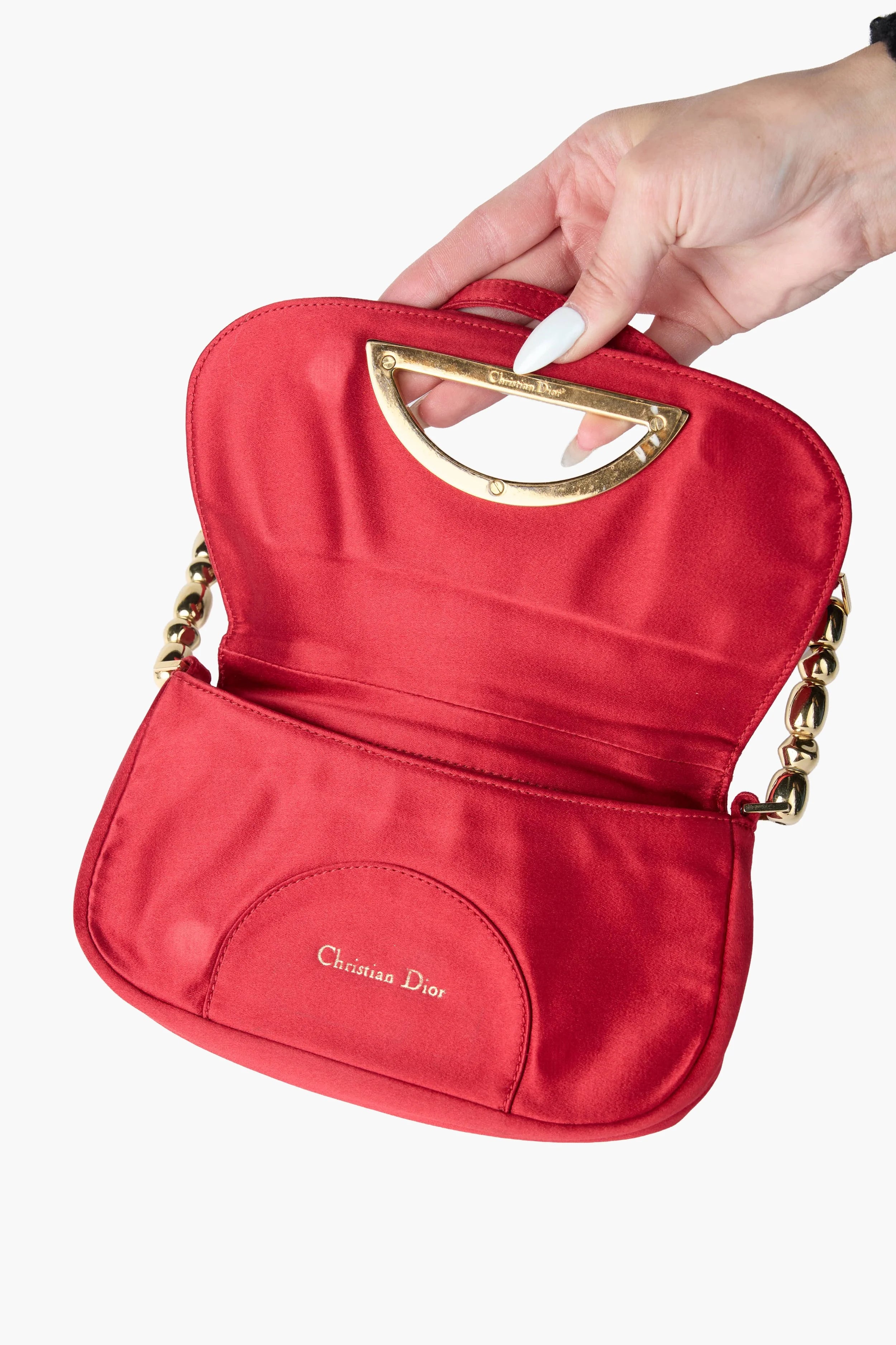 Dior Red Satin Malice Rhinestone Shoulder Bag