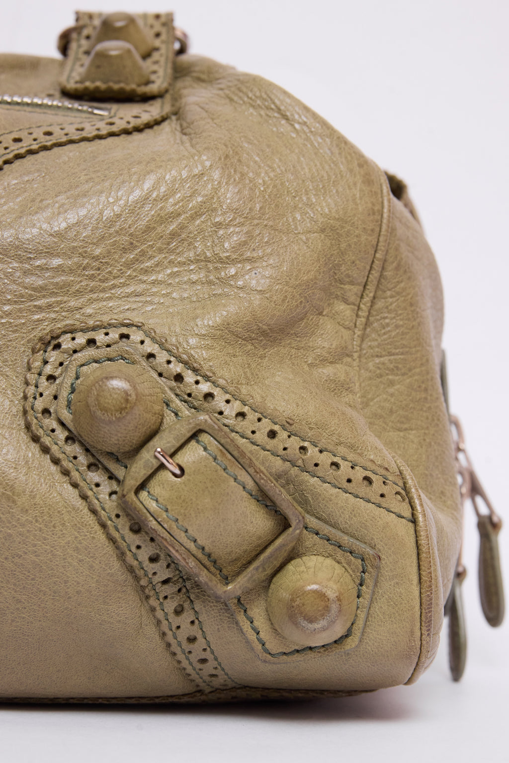 BALENCIAGA OLIVE GREEN BROGUE VELO BAG