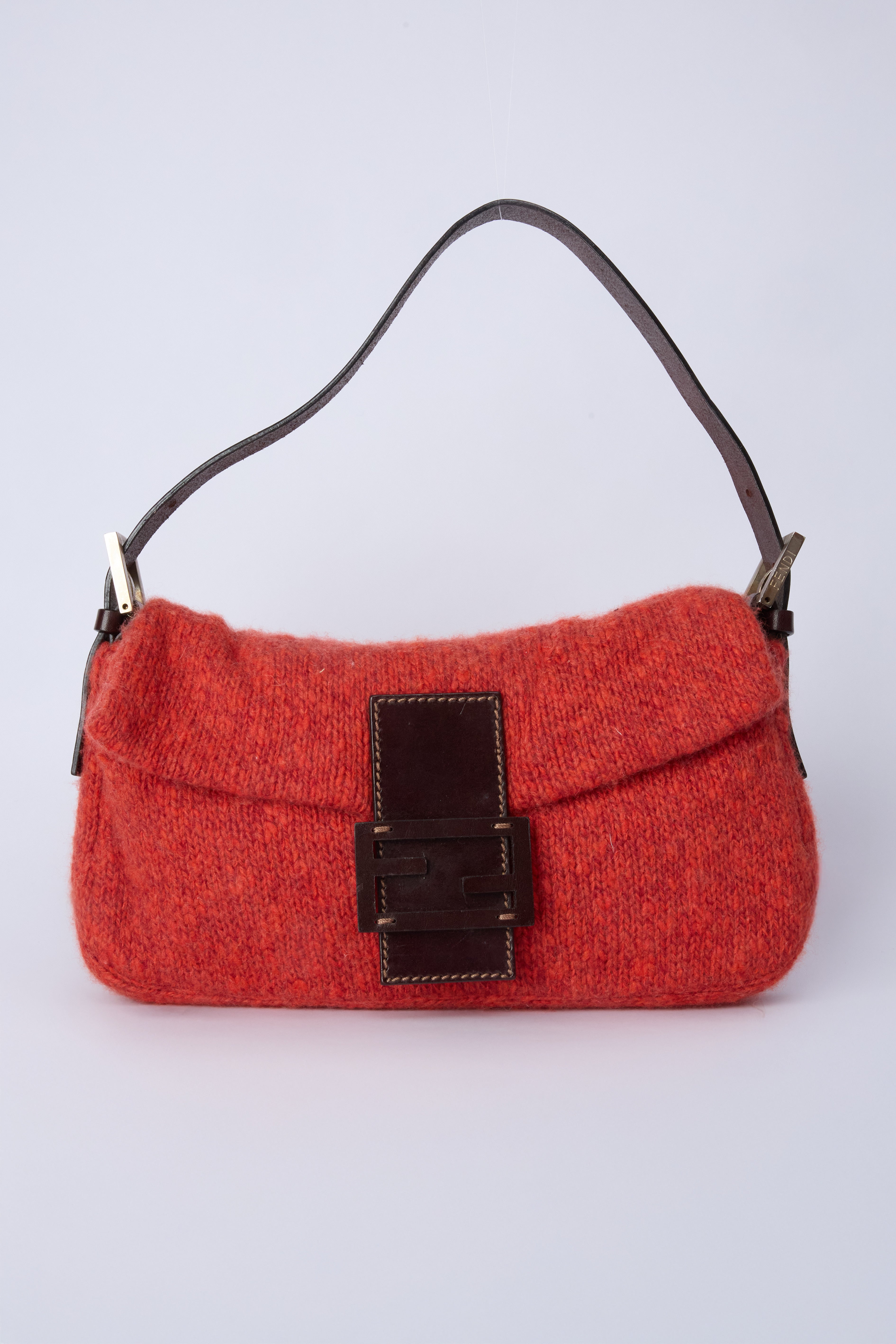 FENDI RED KNIT BAGUETTE